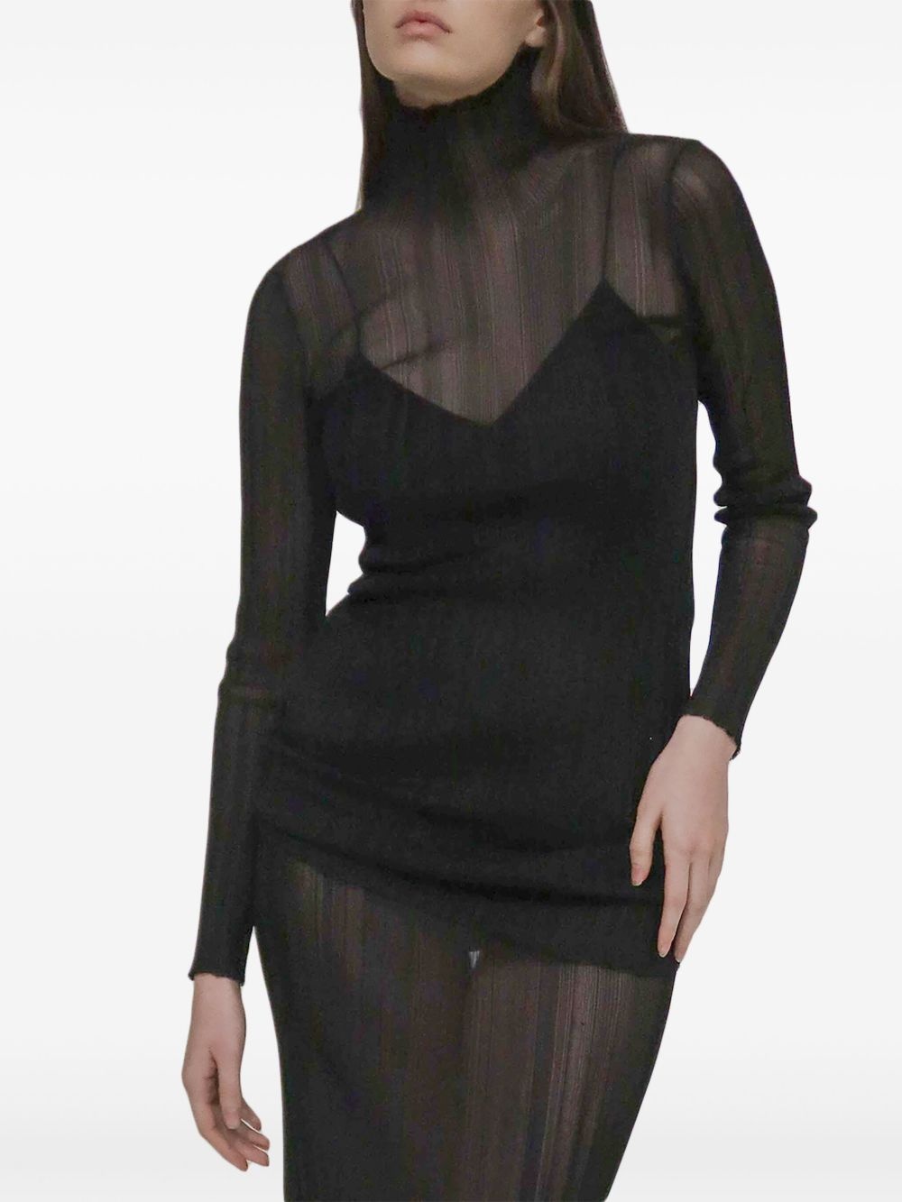 sheer plissé dress - 5