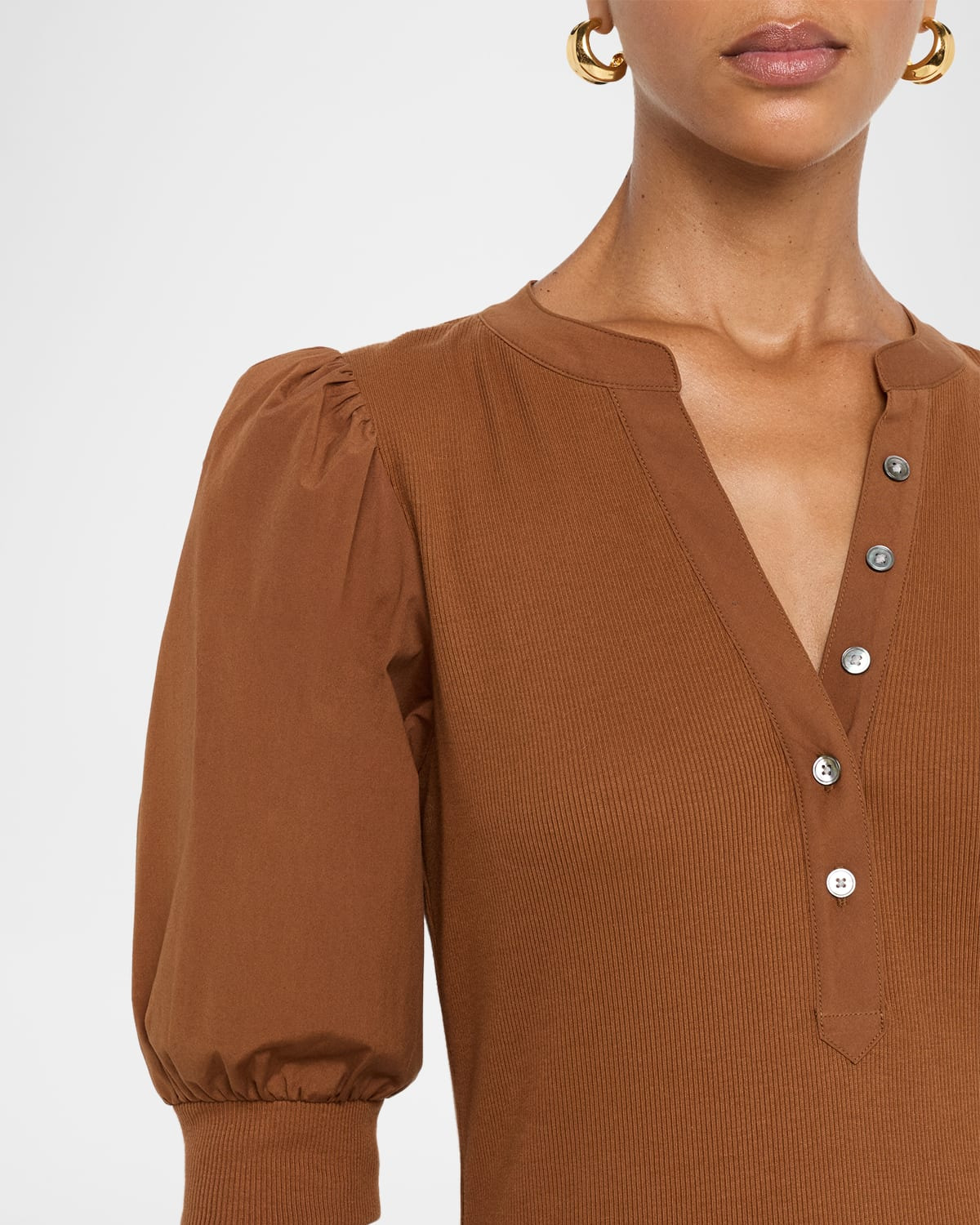 Coralee Puff Sleeve Button-Front Top - 5