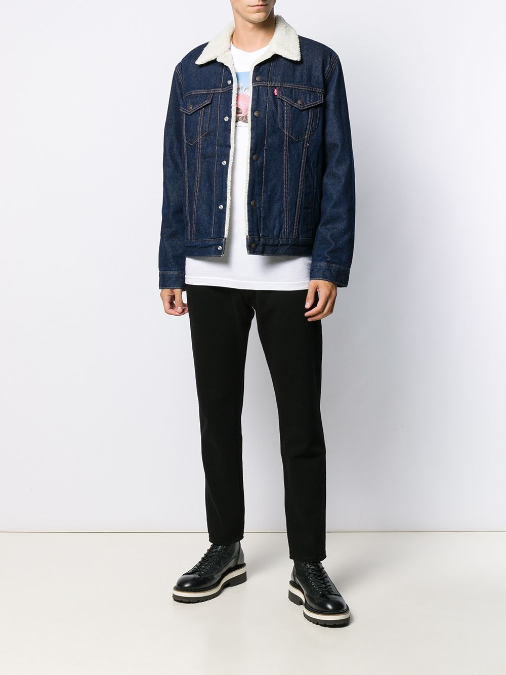 shearling denim jacket - 2