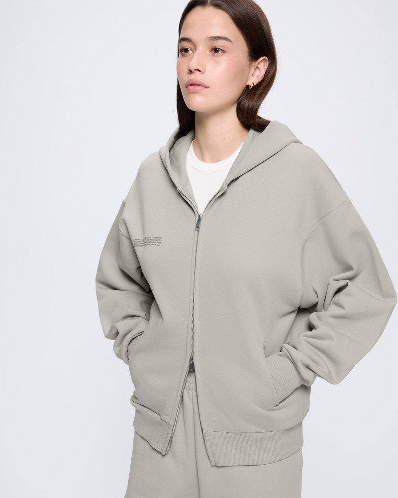 PANGAIA Womens 365 Heavyweight Two-Way Zip-Through Hoodie - Stone outlook