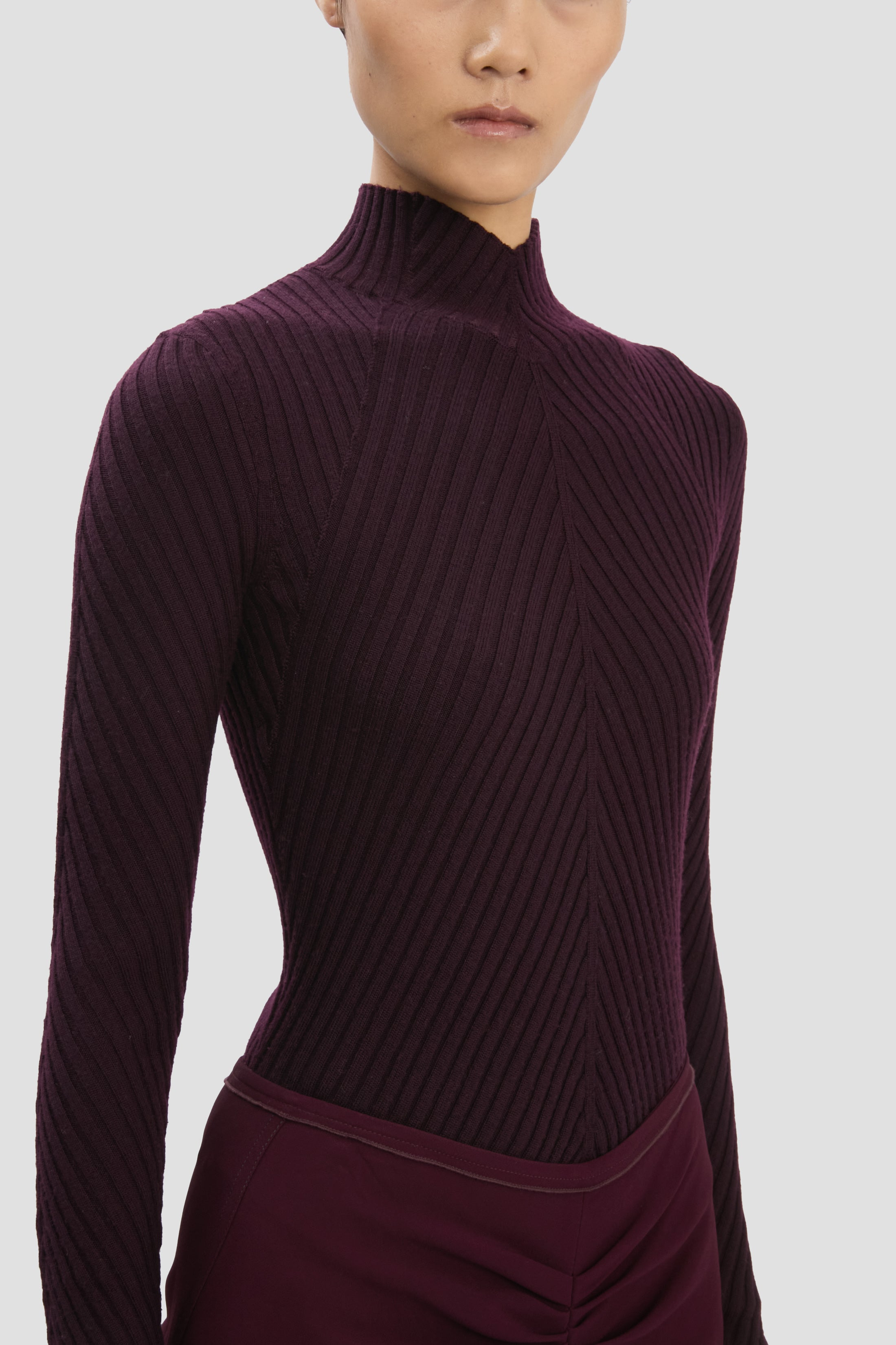 Gathered Waist Midi Skirt In Merlot - 9