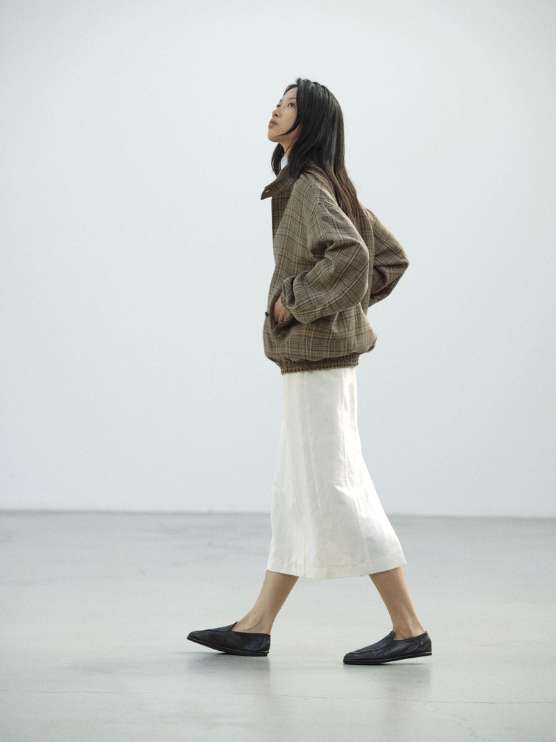 SILK LINEN NEP CHECK ZIP BLOUSON 3