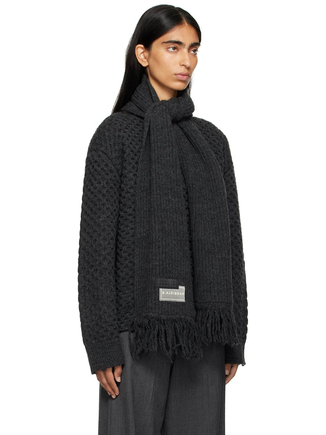 Gray Scarf Knit Sweater - 2
