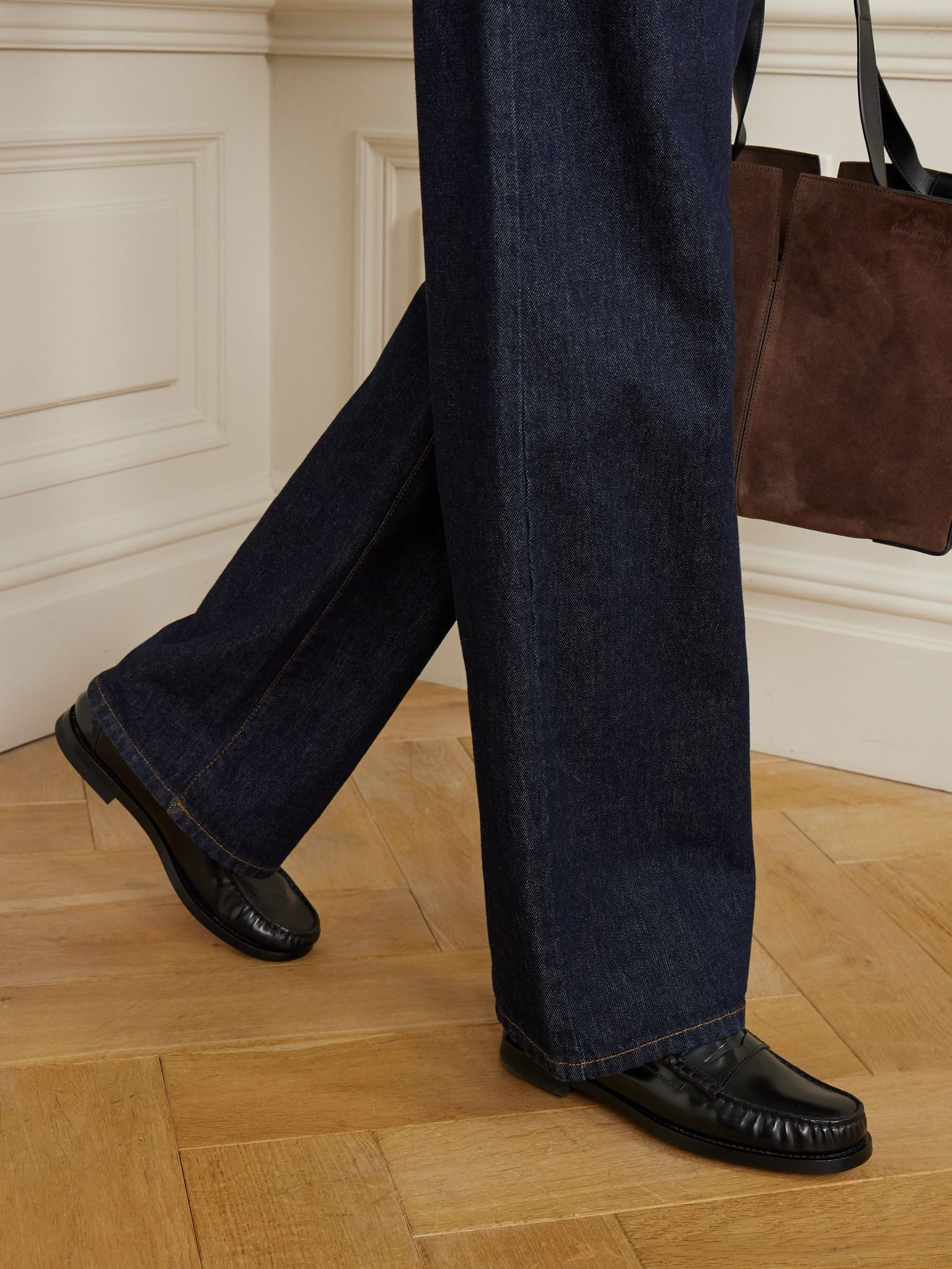 Gathered leather loafers Black - 2