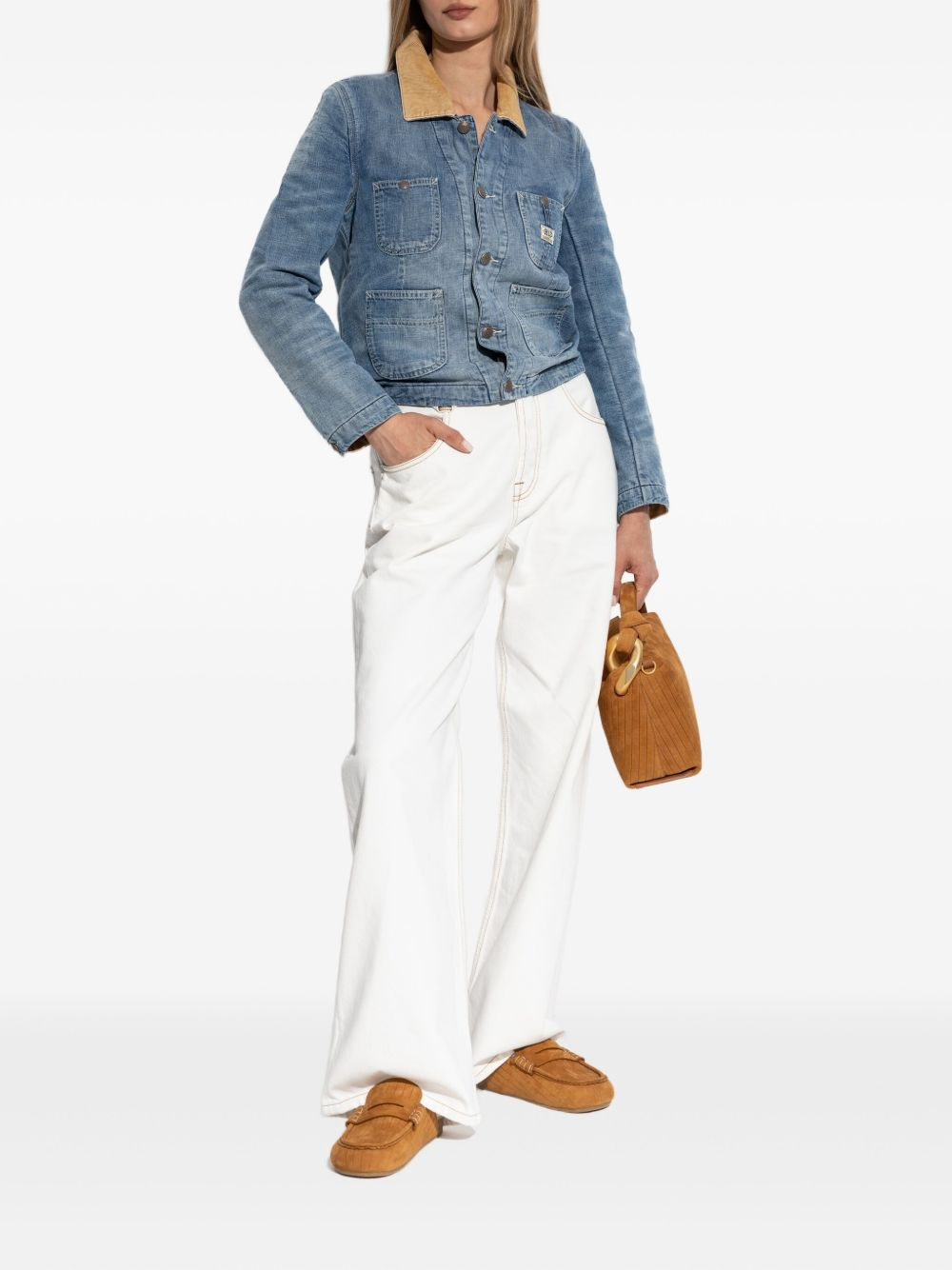corduroy-collar denim jacket - 2