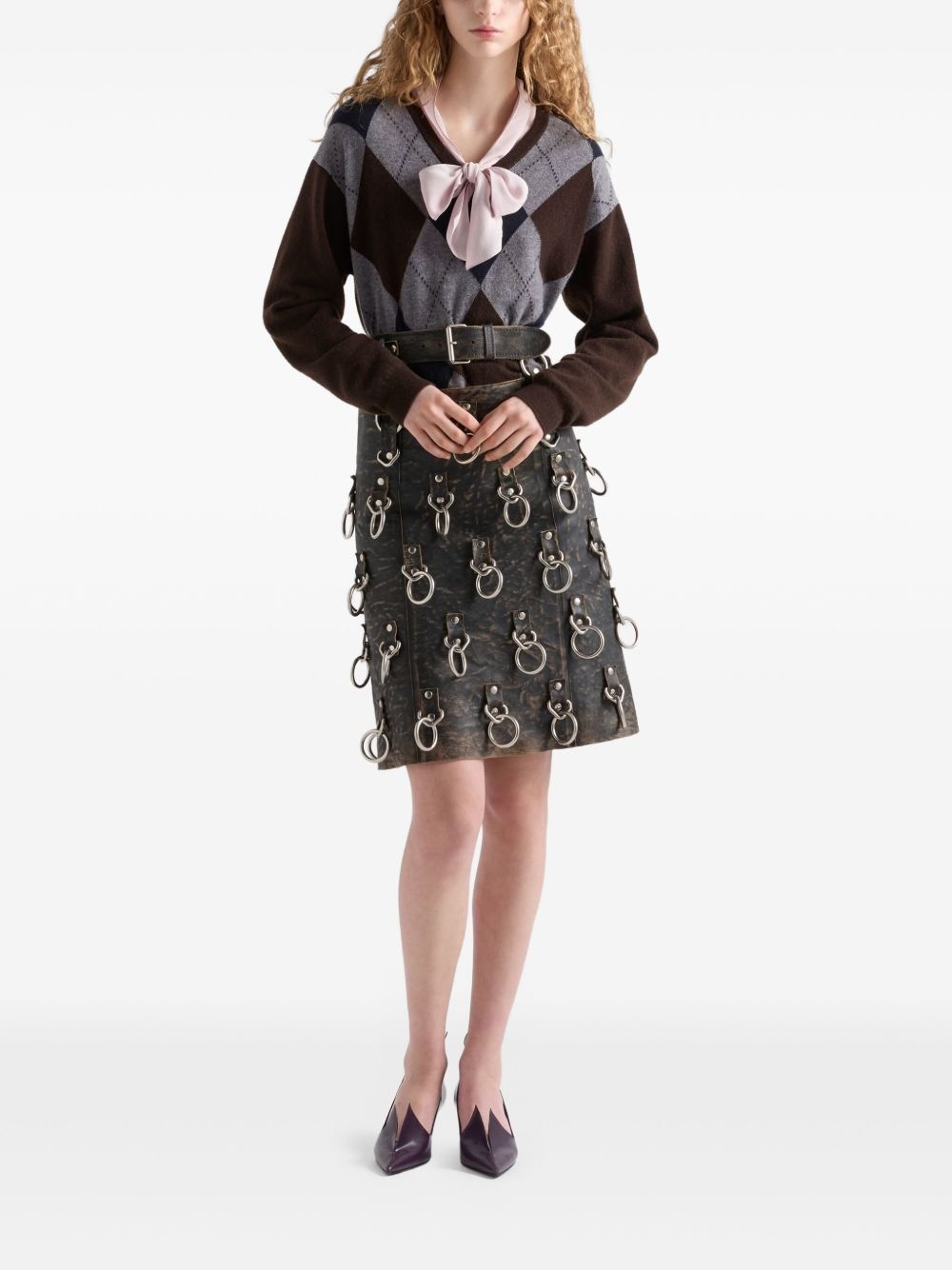 ring-detail leather mini skirt - 2