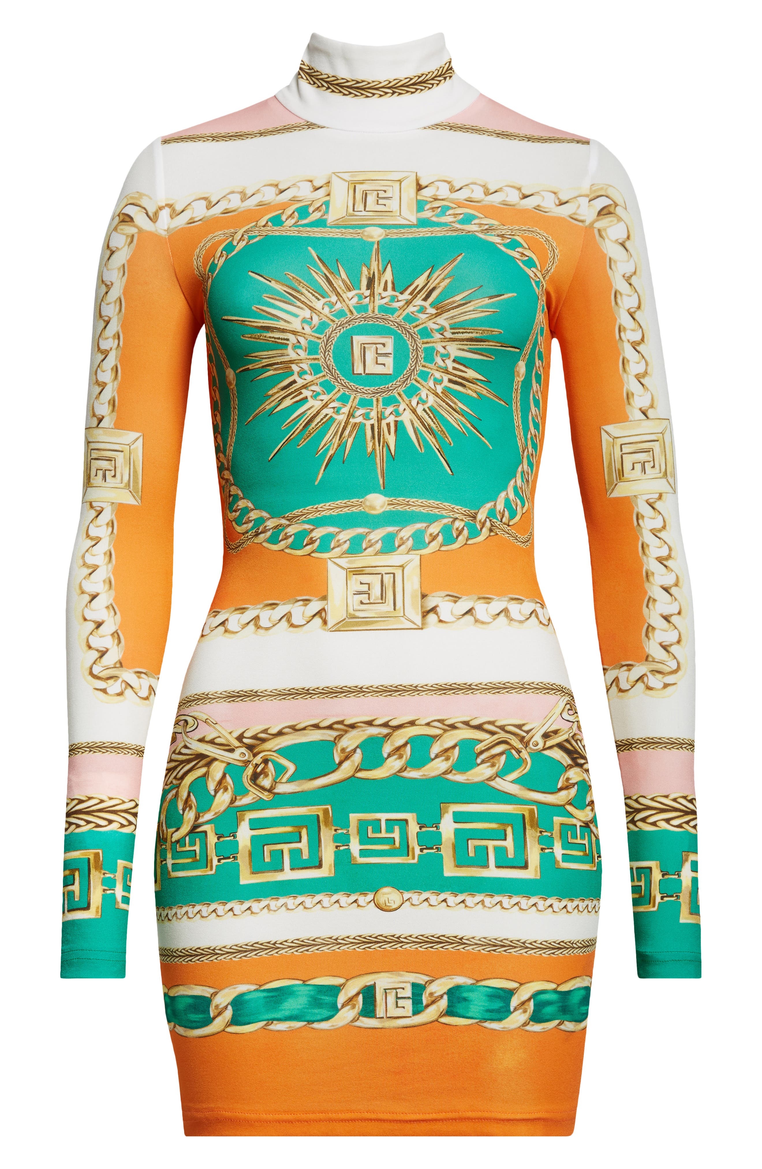 Balmain Foulard Print Long Sleeve Body-Con Minidress in Aaa Multi at Nordstrom - 5