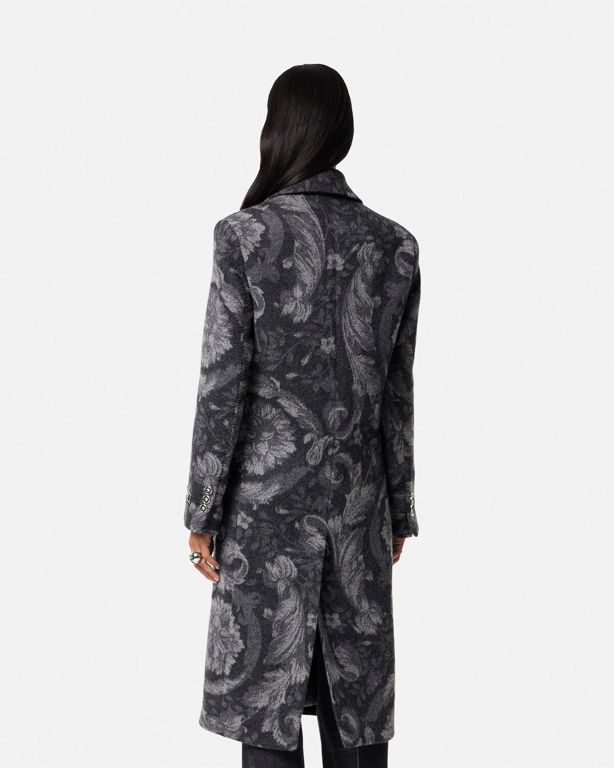 Barocco Stencil Wool Long Coat - 5