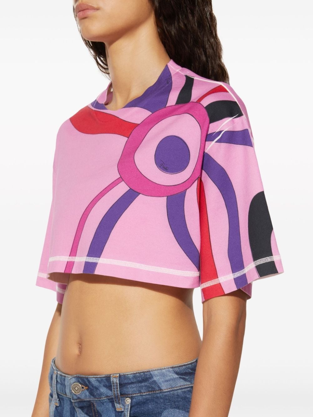 Marmo-print cotton crop top - 5