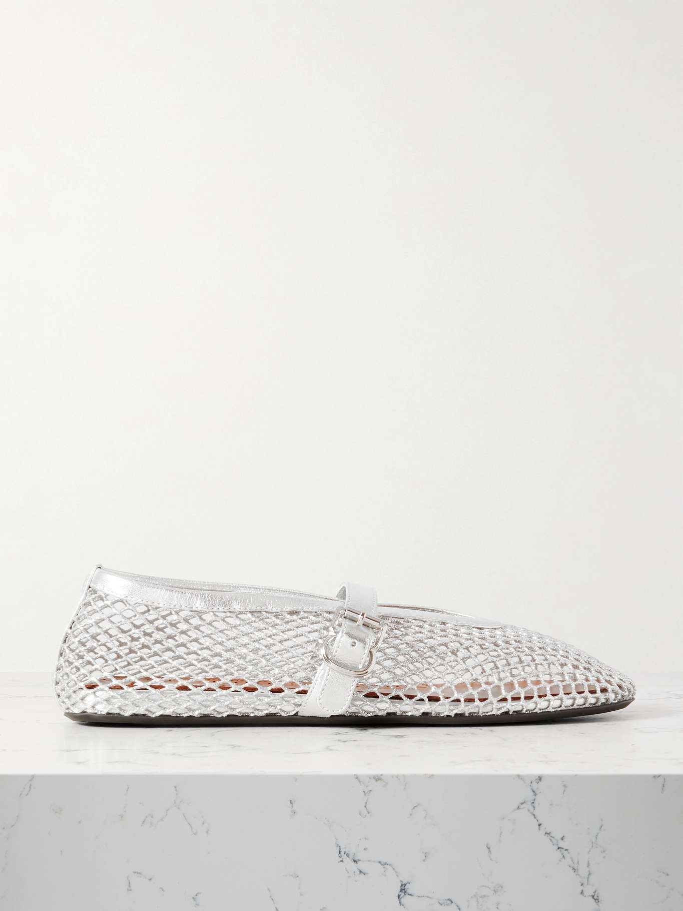 Alaïa Patent leather-trimmed mesh ballet flats | netaporter