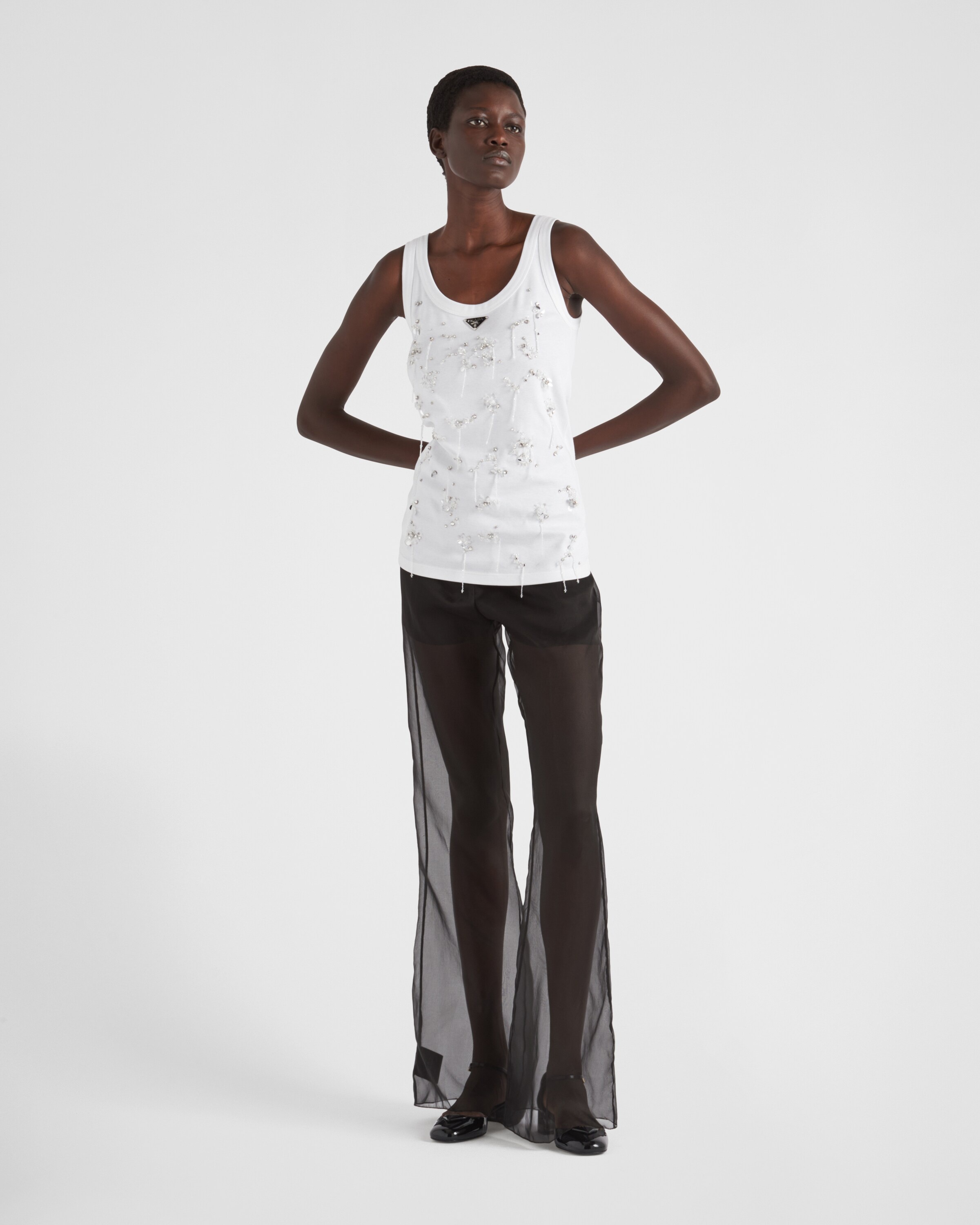 Ribbed knit jersey top with embroidery - 2