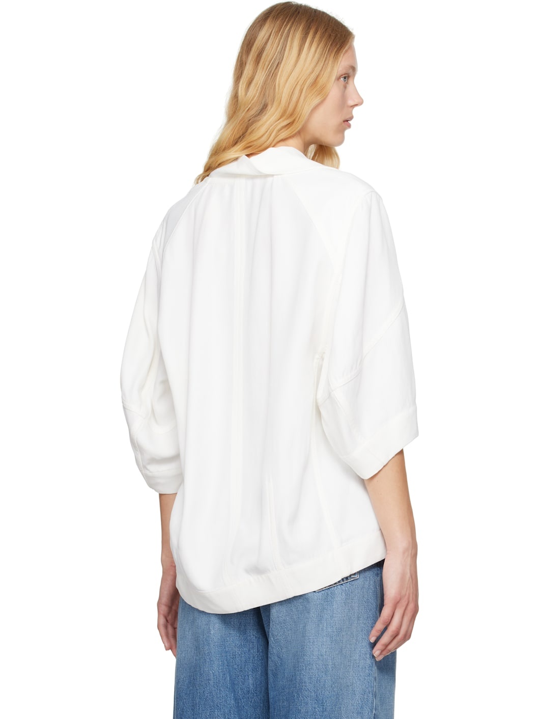 Off-White Grainy Viscose Linen Cocoon Shirt - 3