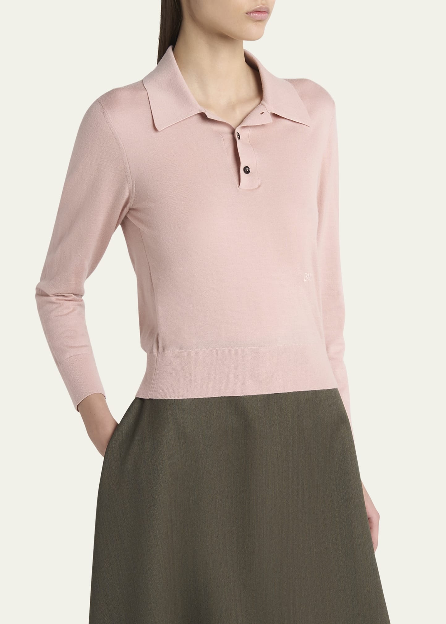 Long-Sleeve Fine Cashmere Polo Sweater - 4