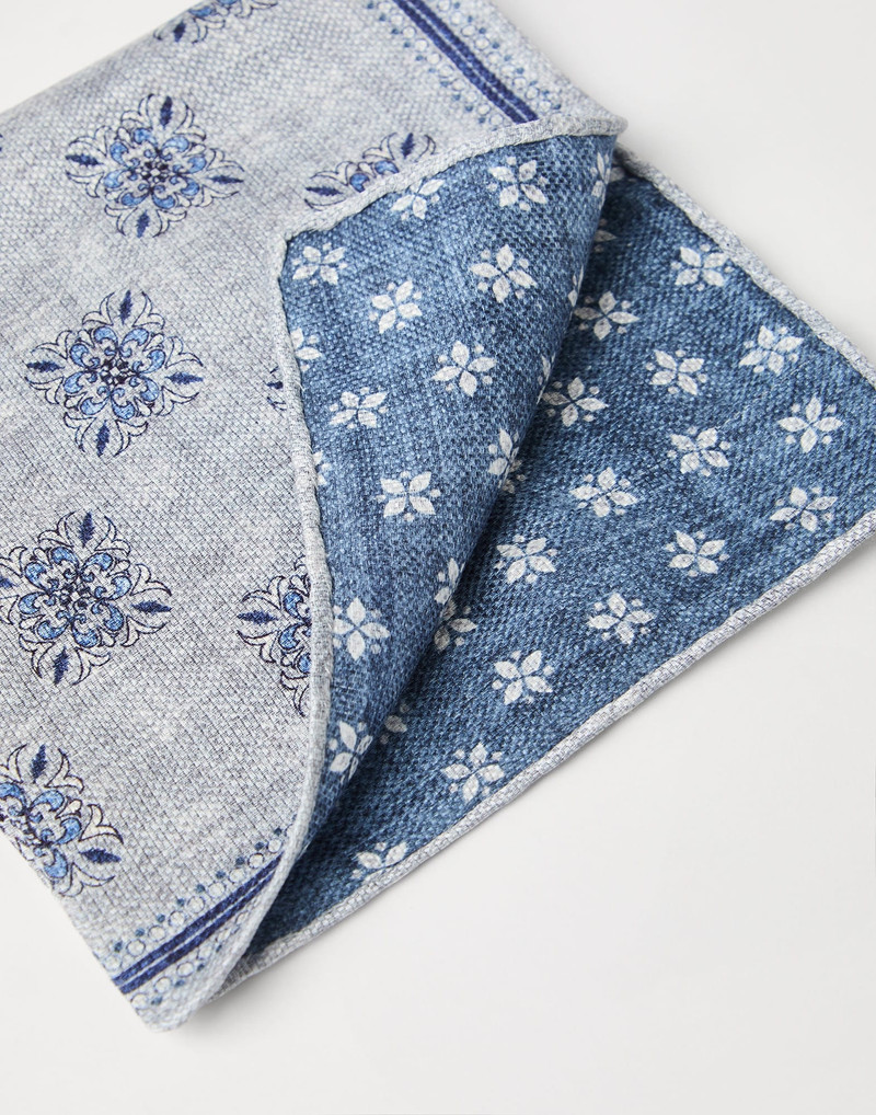 Brunello Cucinelli Double face linen and silk pocket square with floral design outlook