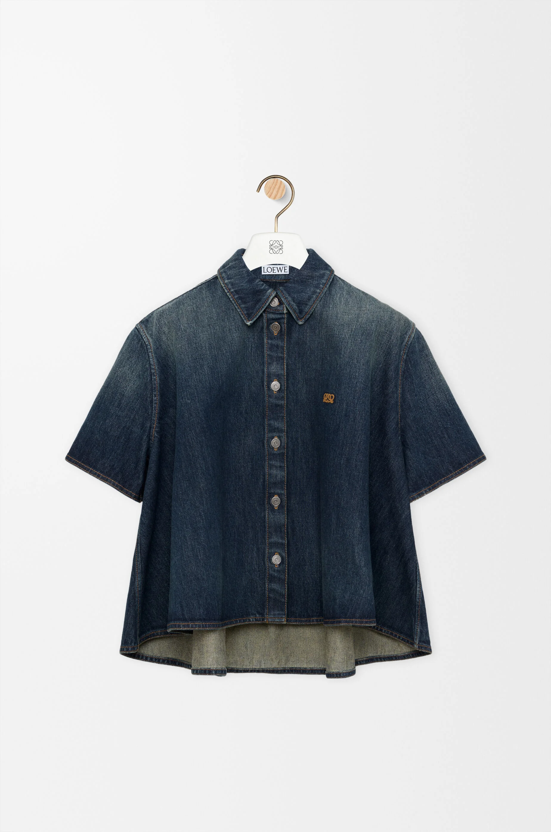 Short sleeve trapeze shirt in denim - 1