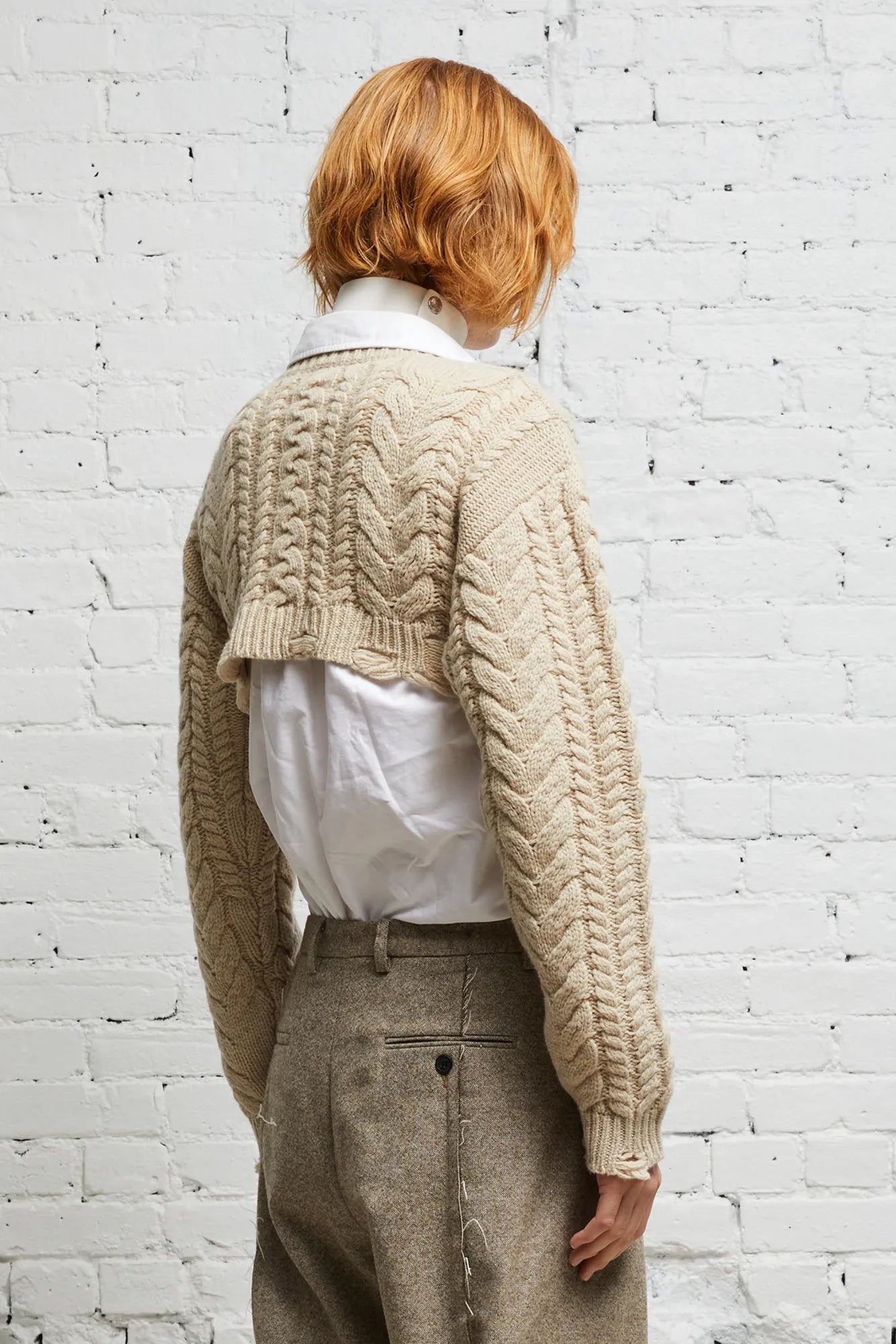 CROPPED CABLE SWEATER - OATMEAL - 2