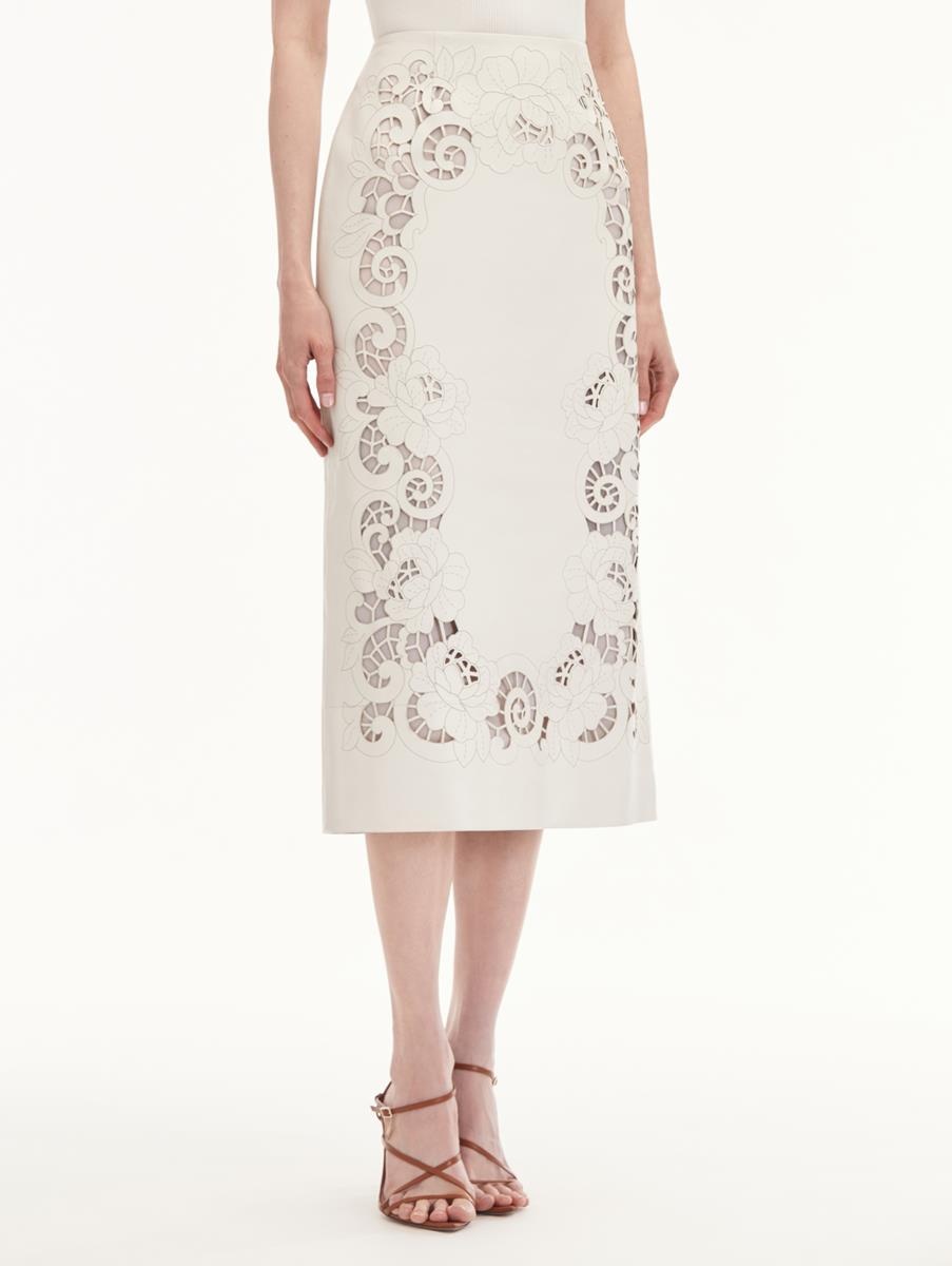 LASER CUT FLORAL LEATHER PENCIL SKIRT - 4