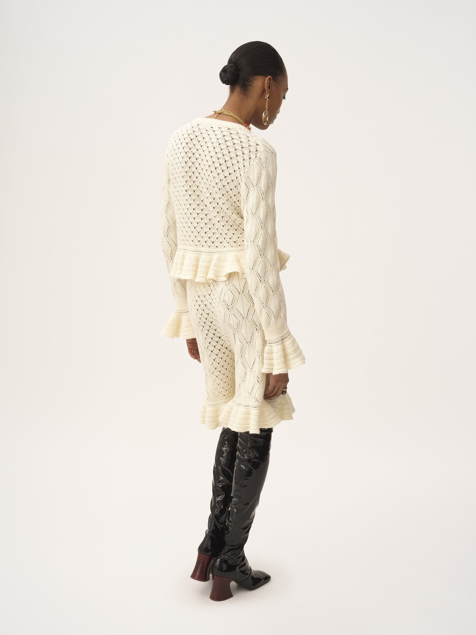 RUFFLED LOGO CARDIGAN IN A SILK, ALPACA & COTTON KNIT - 5