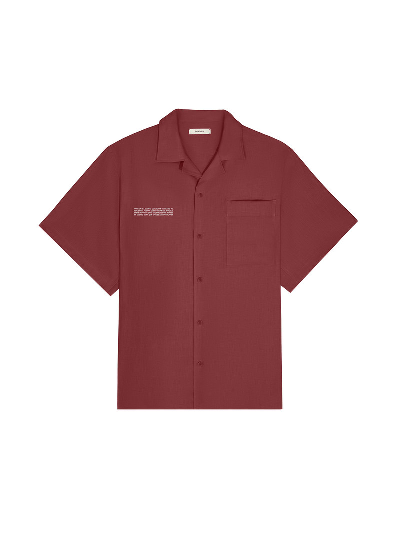 PANGAIA Womens DNA Linen Camp Collar Shirt - Garnet Red outlook