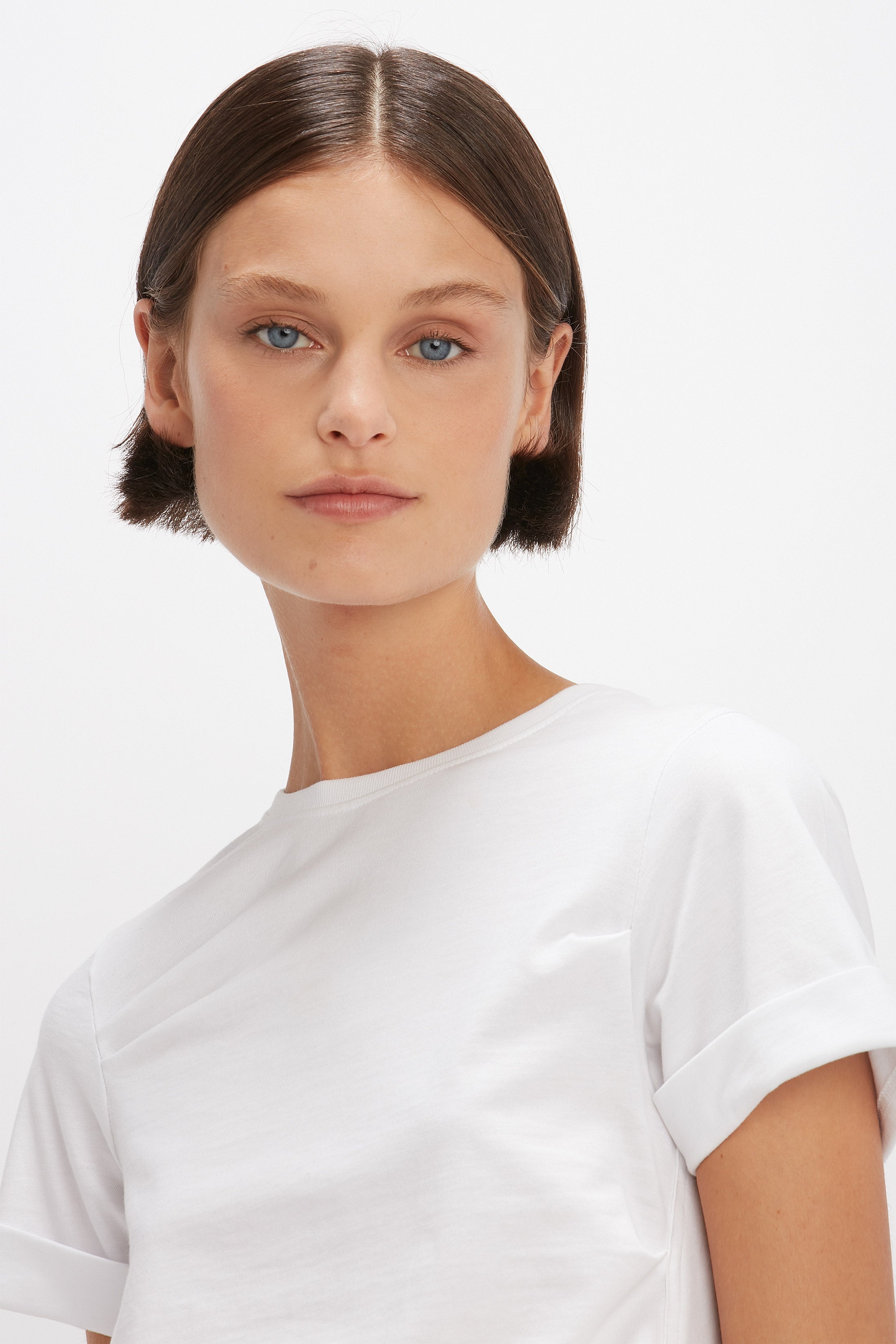 Drape Detail Cropped T-shirt in White - 4