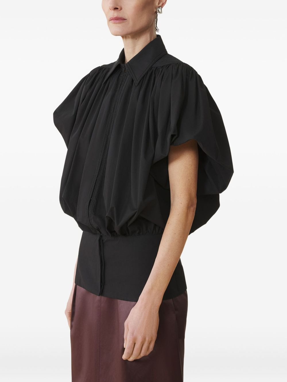 puffed-sleeve zip-front top - 3
