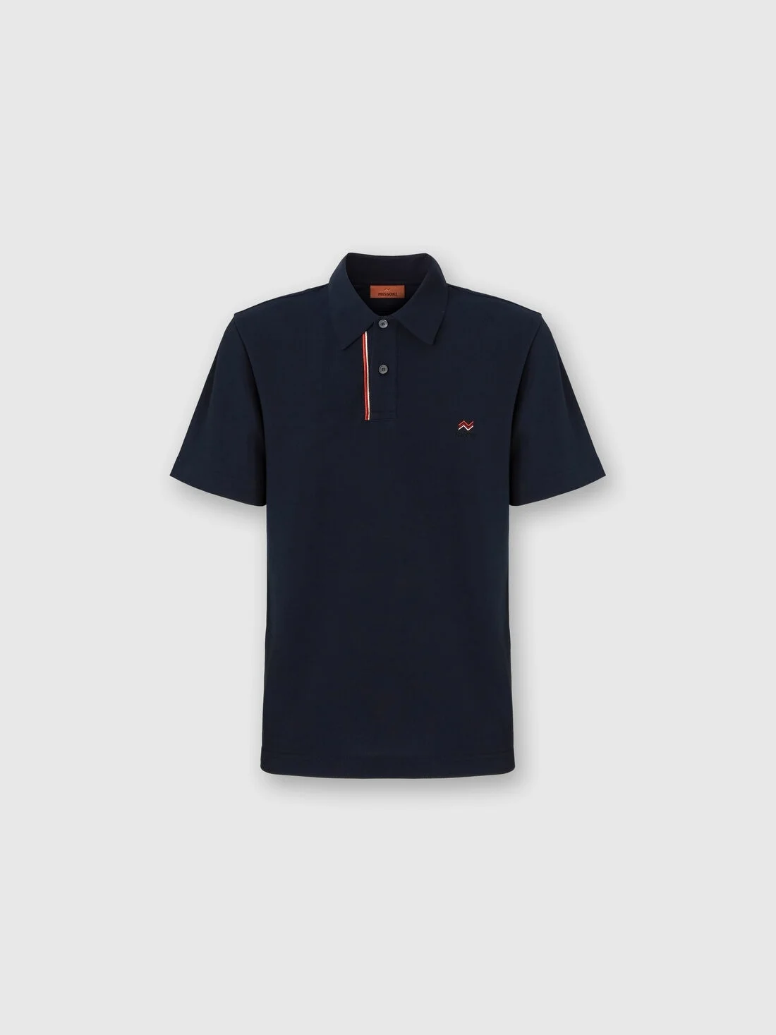 Solid color cotton piqué polo shirt with zigzag embroidery and contrasting detail - 1