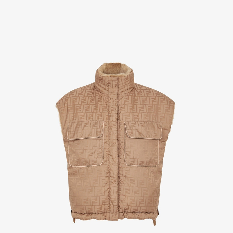 FENDI Short reversible vest with high collar and drawstring hem. One side has zipper pockets, the other hi outlook