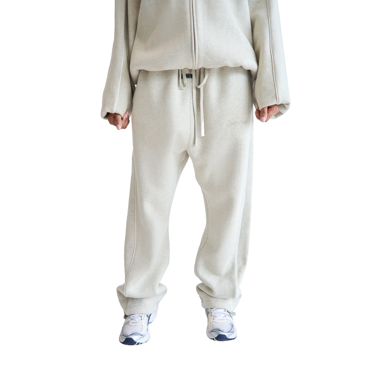 RELAXED FLEECE SWEATPANTS WITH PIPING (HEATHER STONE/CLOUD WHITE) - 8