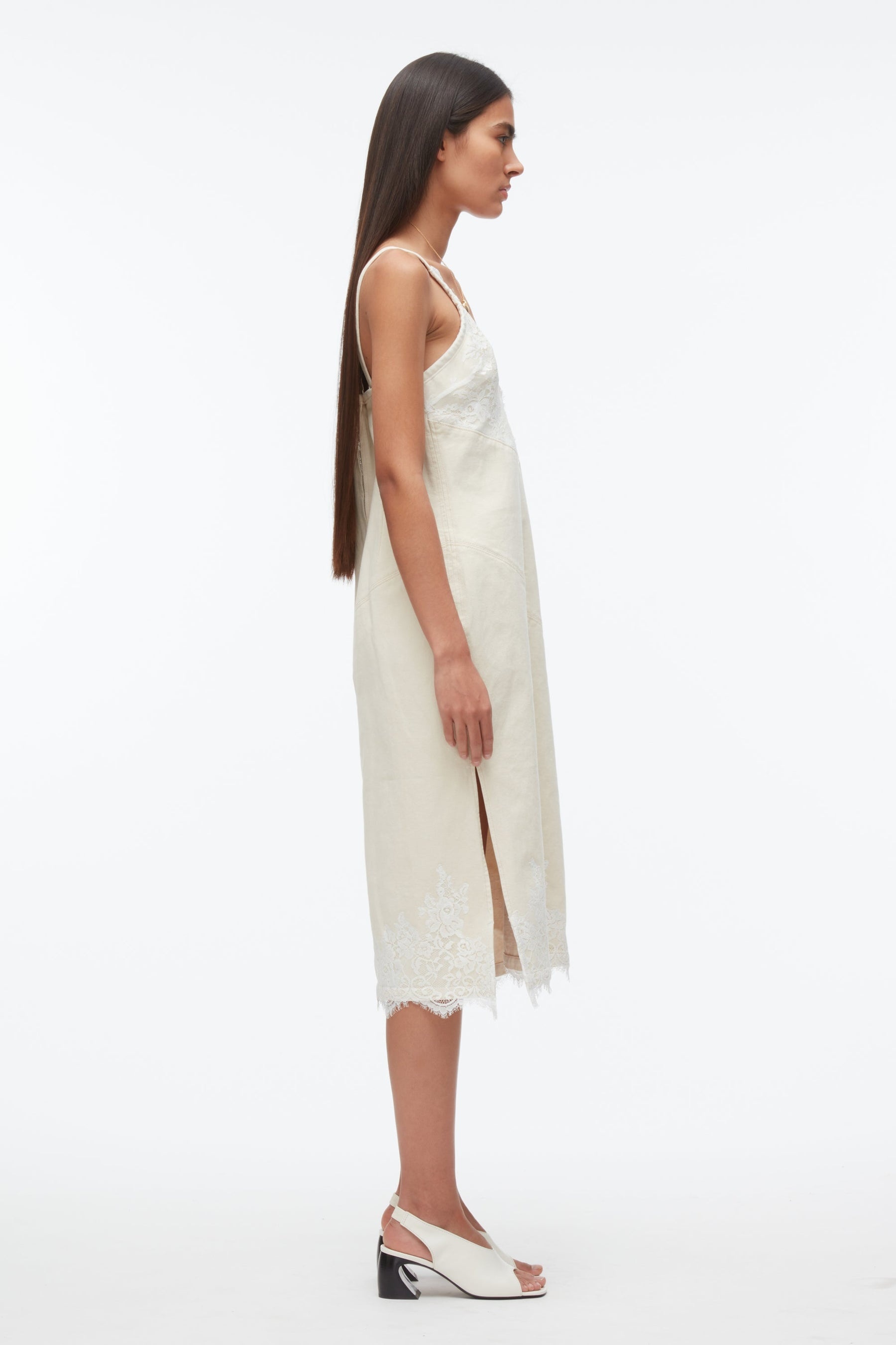 Denim Slip Dress With Lace - 3
