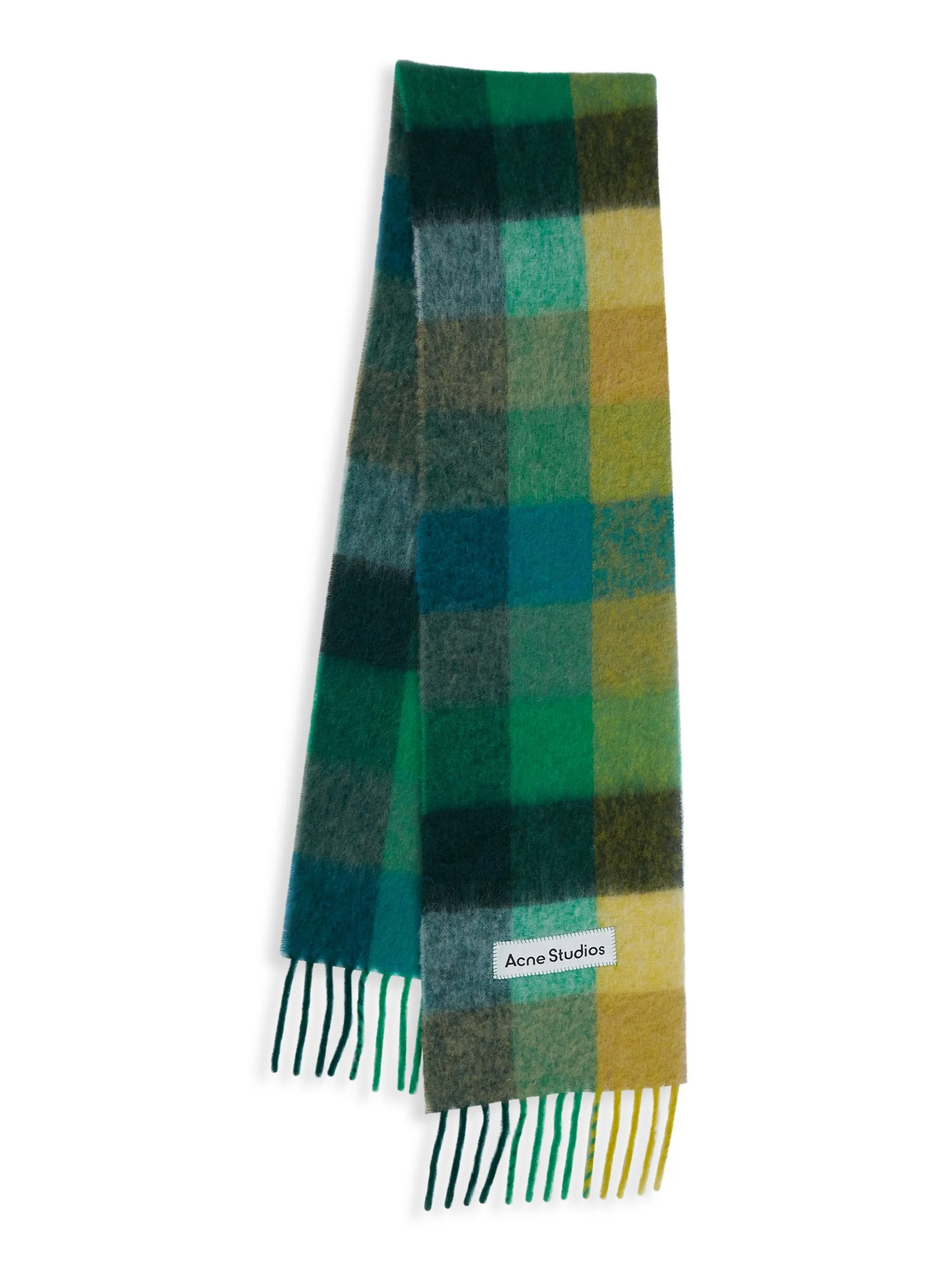 Men's Main Vally Checkered Fringe Scarf - Jade Green Yellow - 1