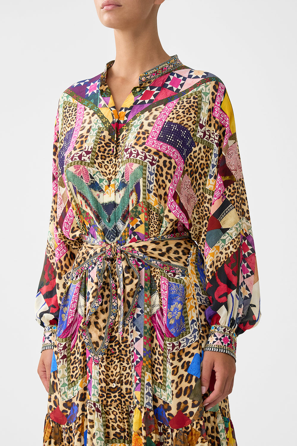 TIERED SHIRTDRESS WITH WIDE WAIST TIE - 5