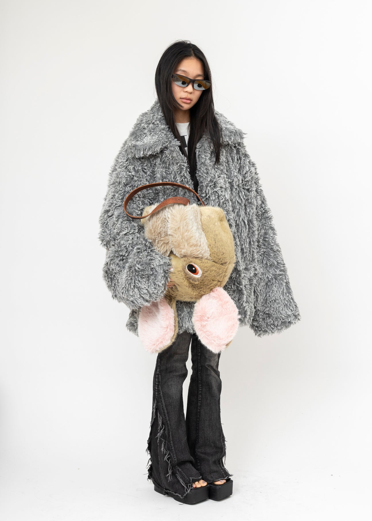 GREY DOUBLET SINISTER MOUTH FAUX FUR JACKET - 5