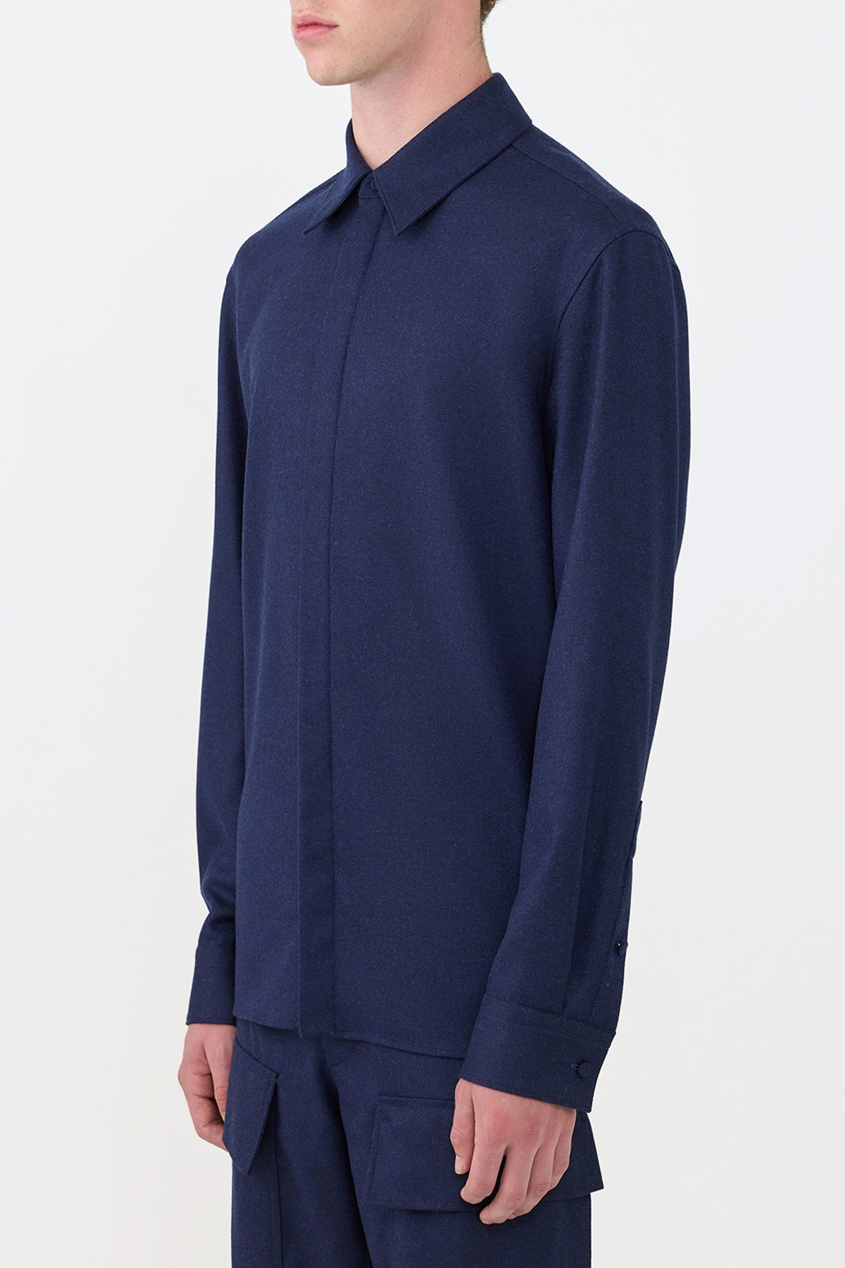 Abbe Shirt in Navy Virgin Wool Cashmere - 3