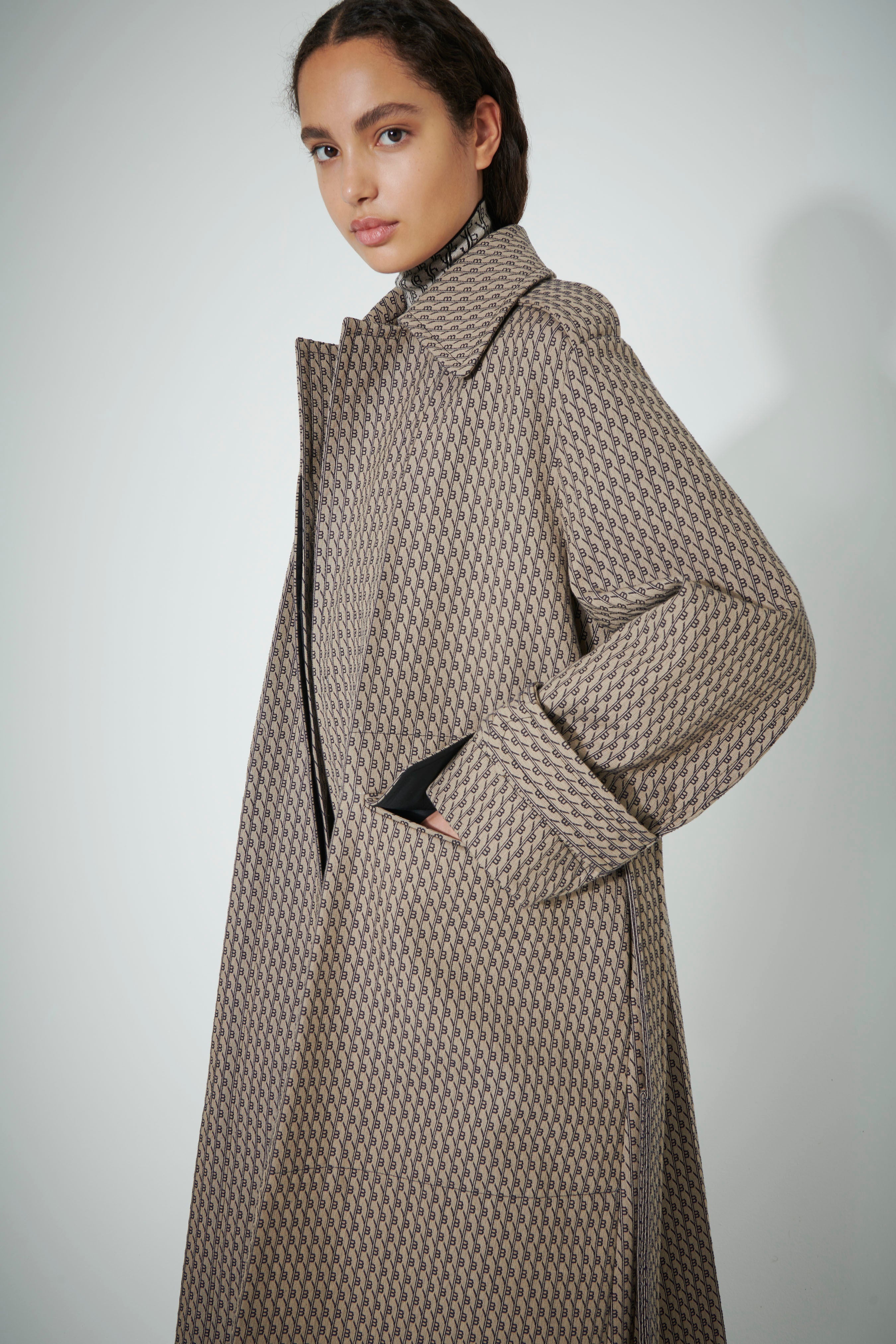 Monogram Coat in Camel-Navy - 3