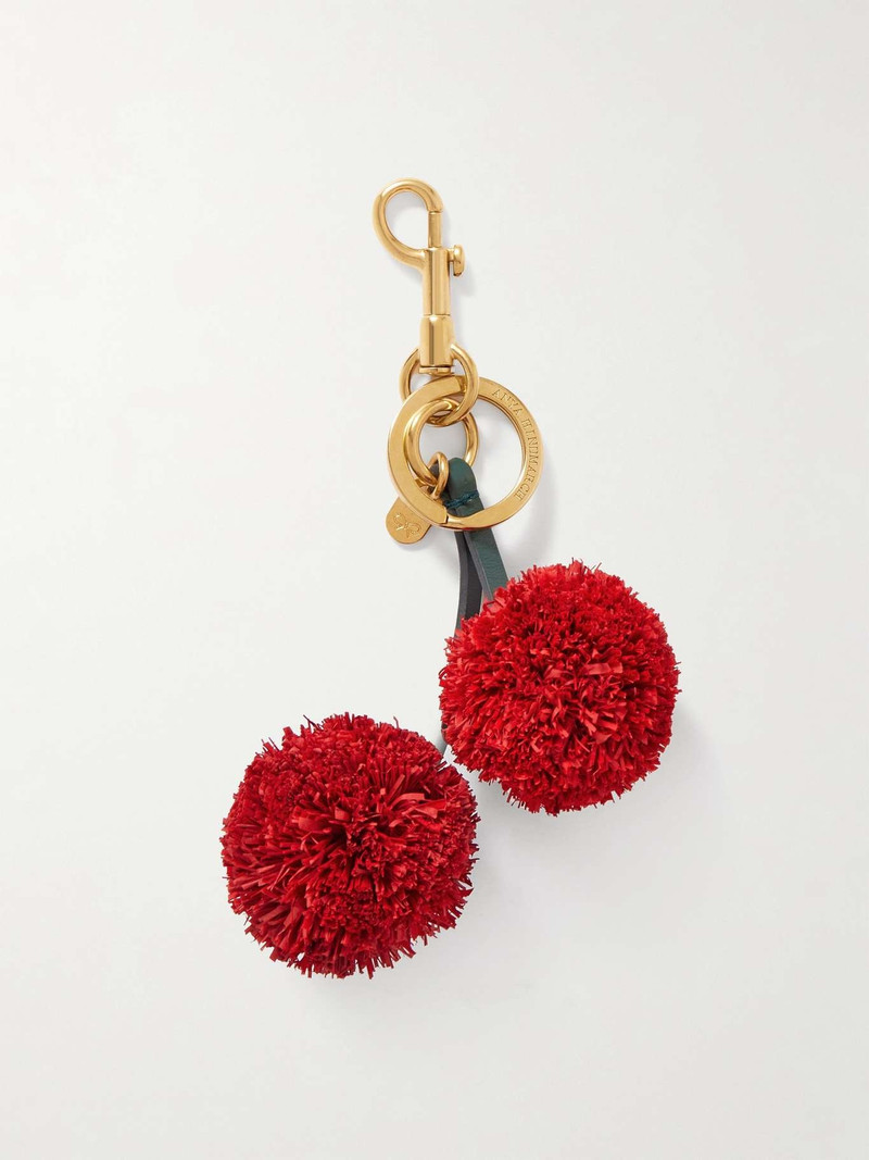 Cherries raffia, leather and gold-tone charm Red - 1