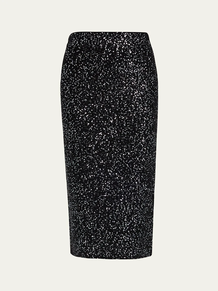 Sequined Knit Pencil Skirt - 1
