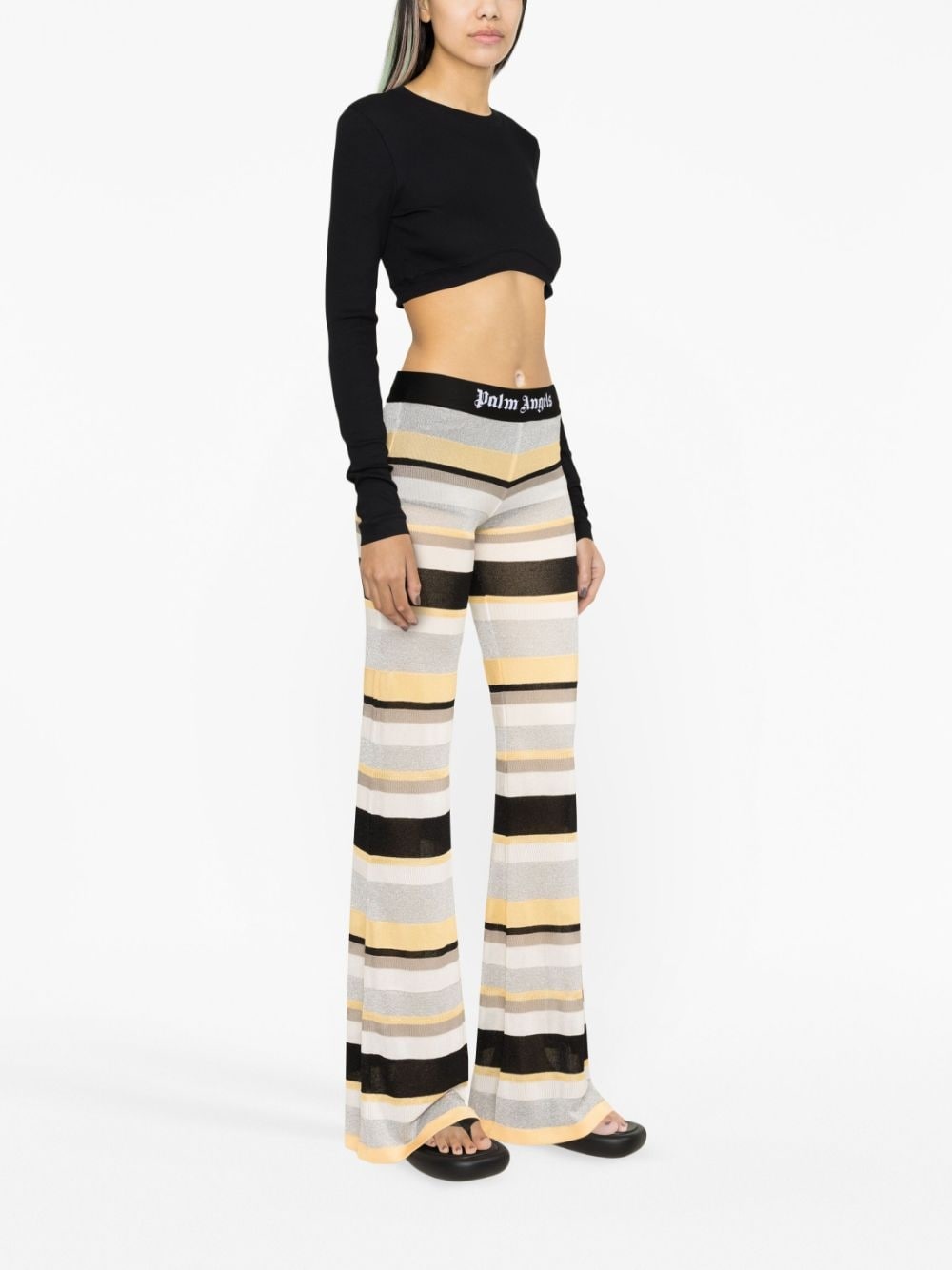 striped lurex-knit trousers - 3