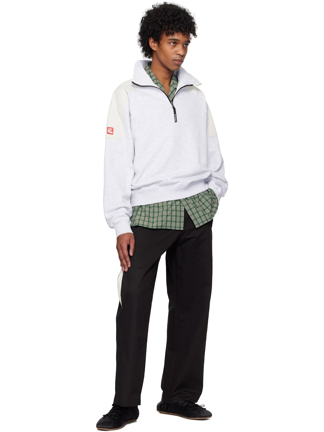 Gray & Beige Half Zip-Up Sweatshirt - 4