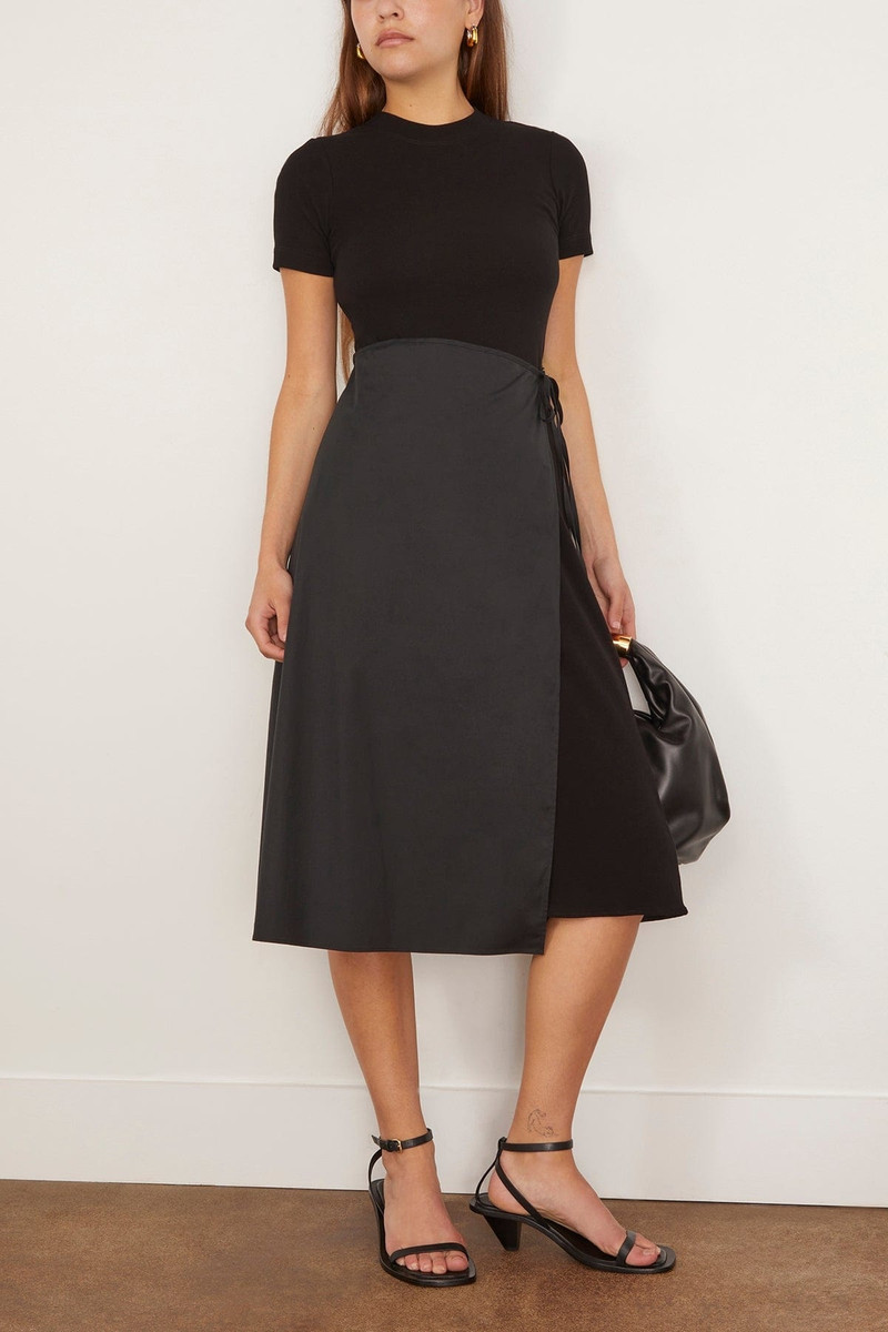 ROSETTA GETTY Short Sleeve Apron Combo T-Shirt Dress in Black outlook