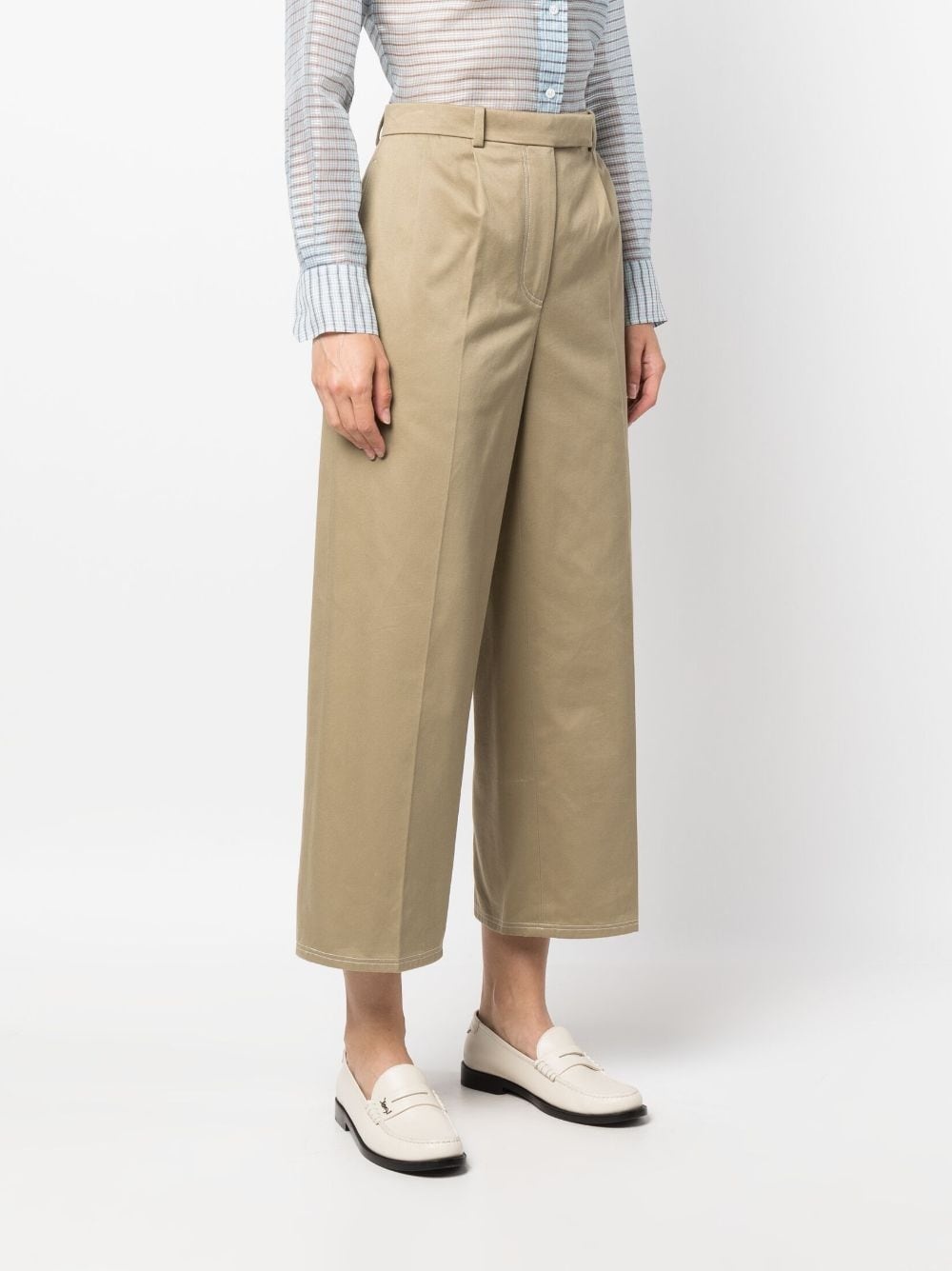 pleated cropped cotton trousers - 3