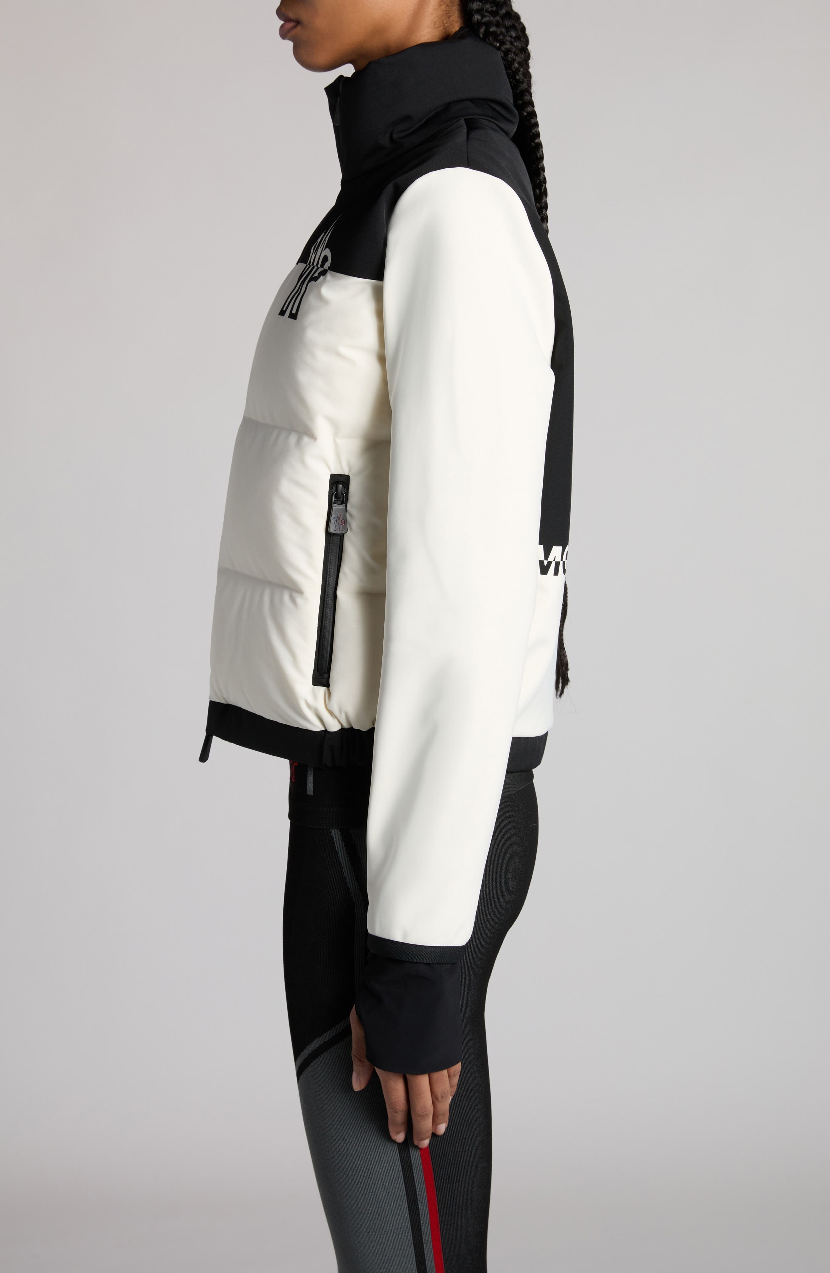 Moncler Grenoble Colorblock Quilted Down & Fleece Cardigan in White at Nordstrom - 4