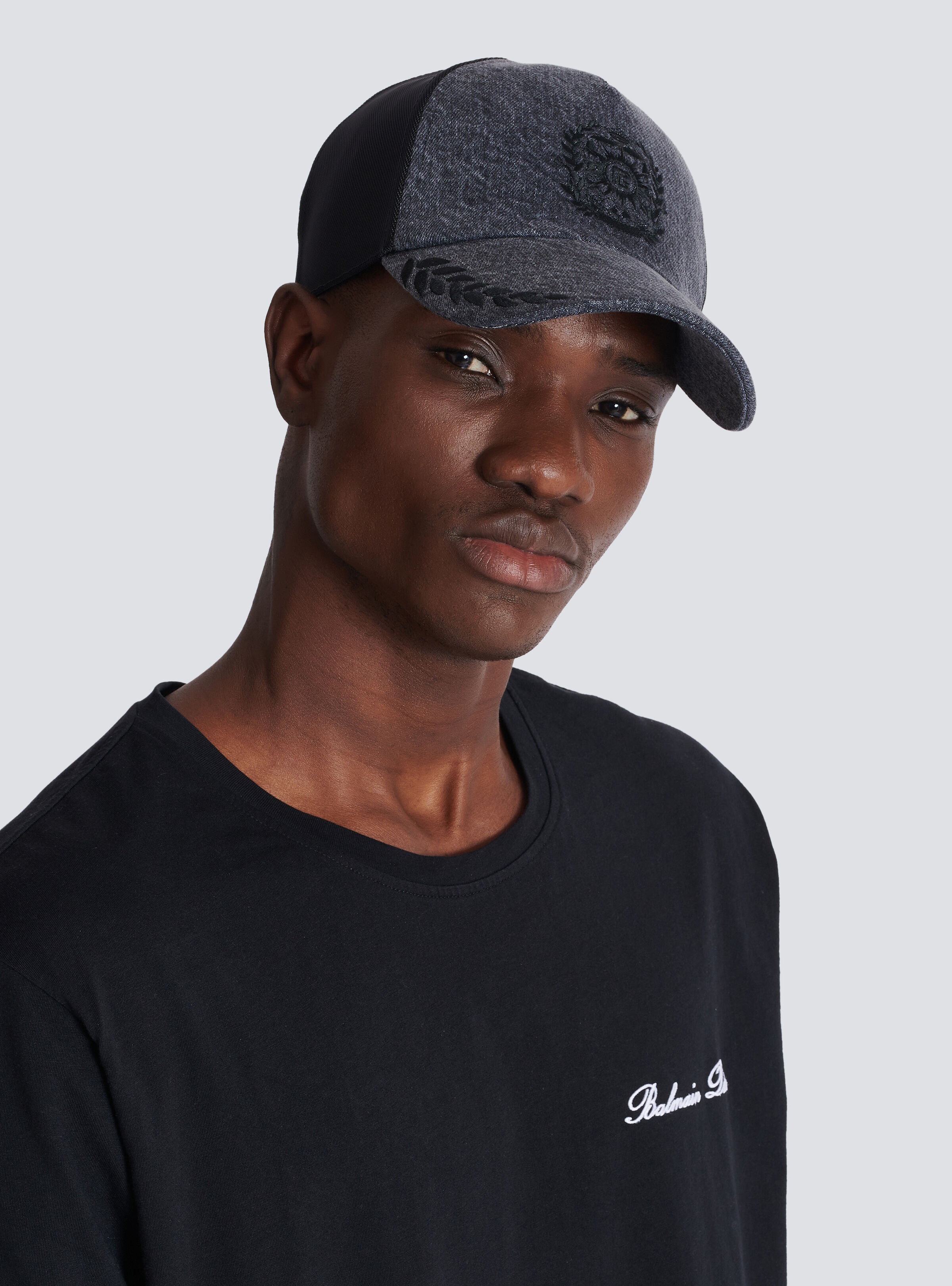 Balmain Écusson embroidered denim cap - 6