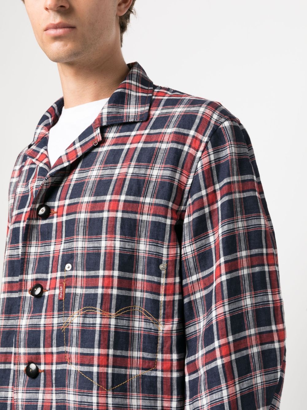 check-print linen shirt jacket - 5