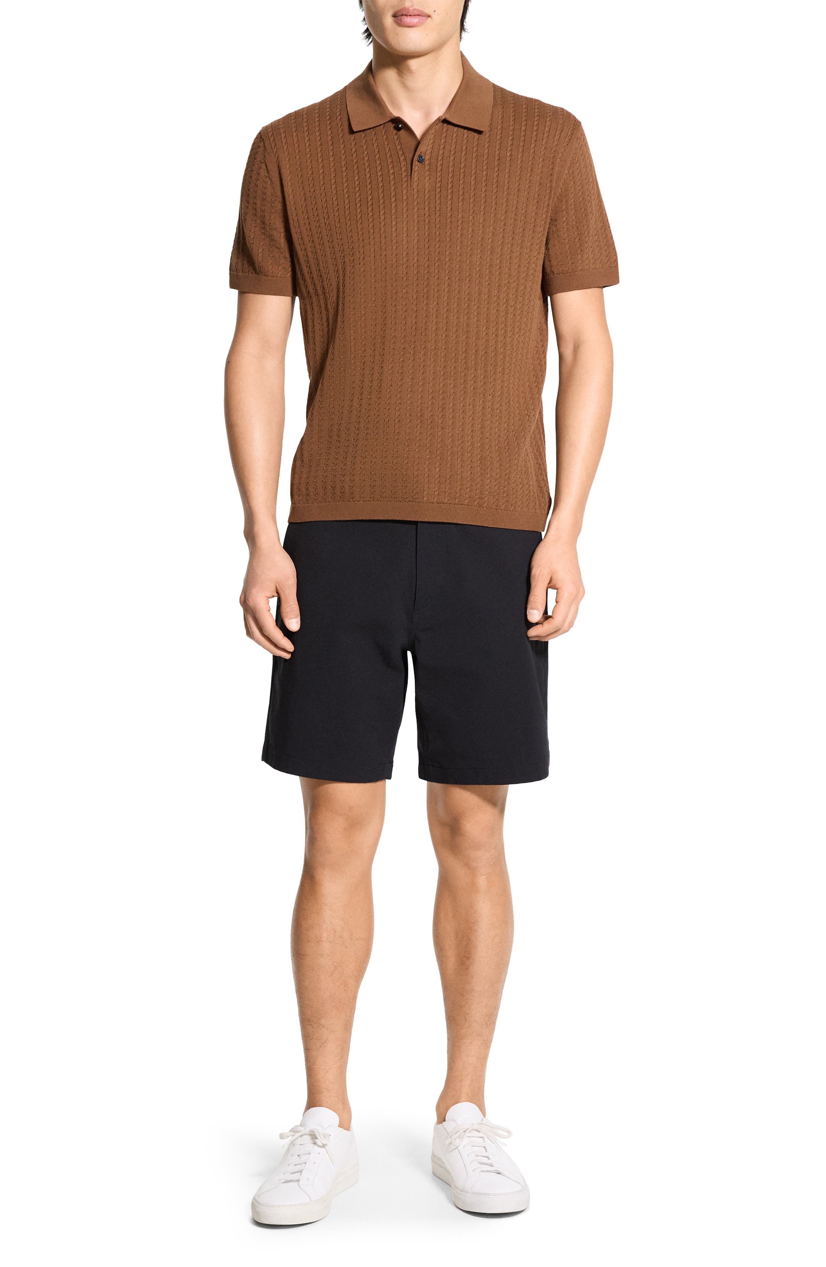 Theory Cable Short Sleeve Cotton Blend Polo Sweater in Deeptbcco at Nordstrom - 7