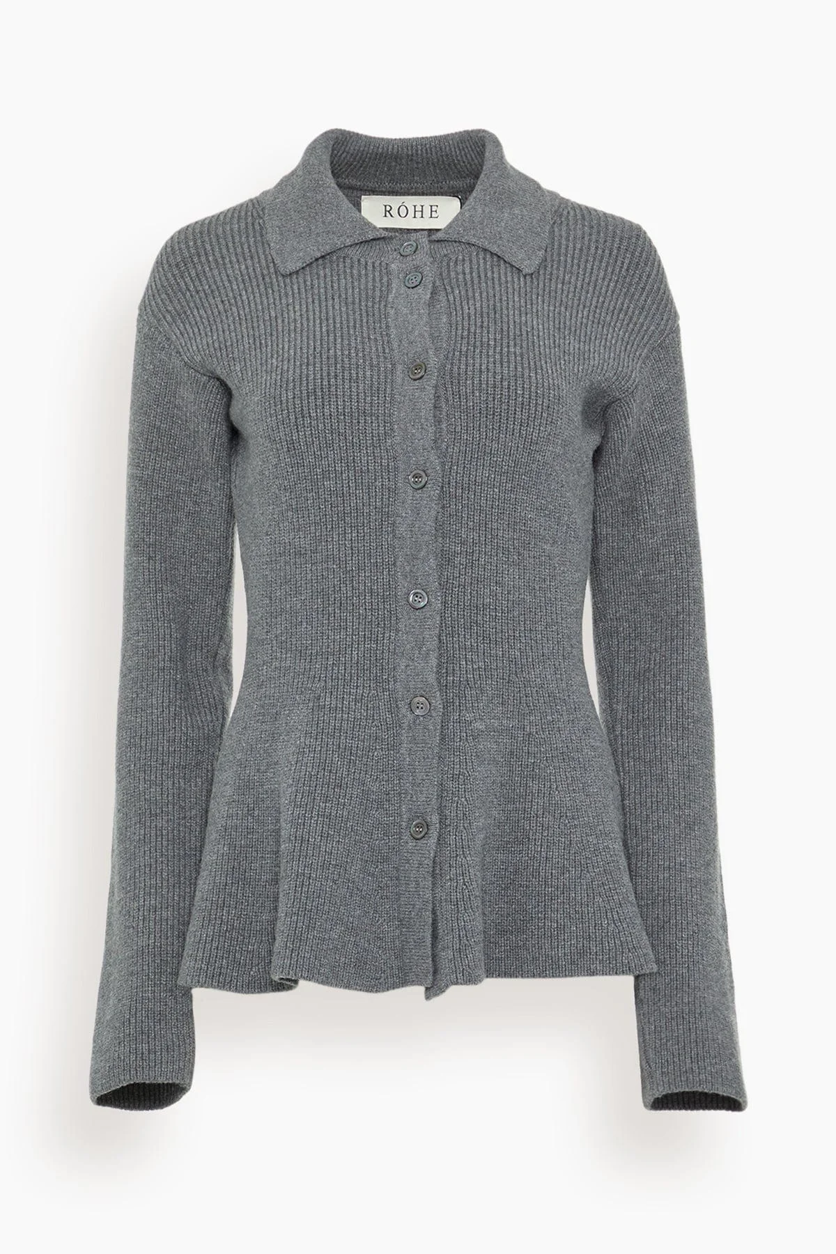Waisted Rib Cardigan in Dark Grey Melange - 1
