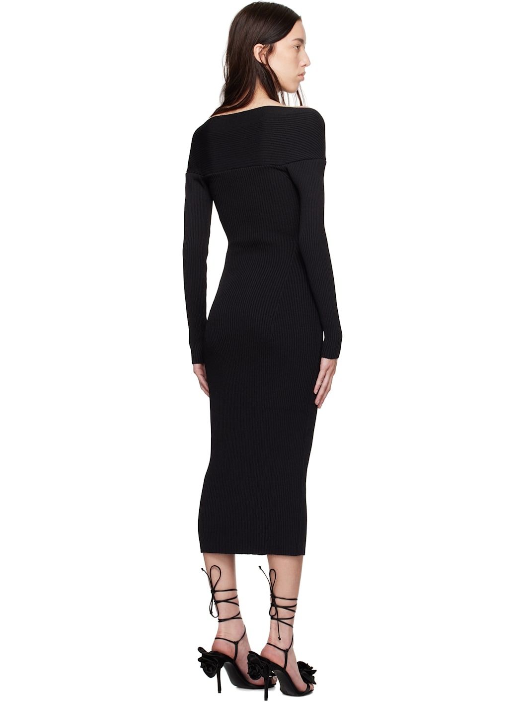 Black Rib-Knit Bustier Maxi Dress - 3