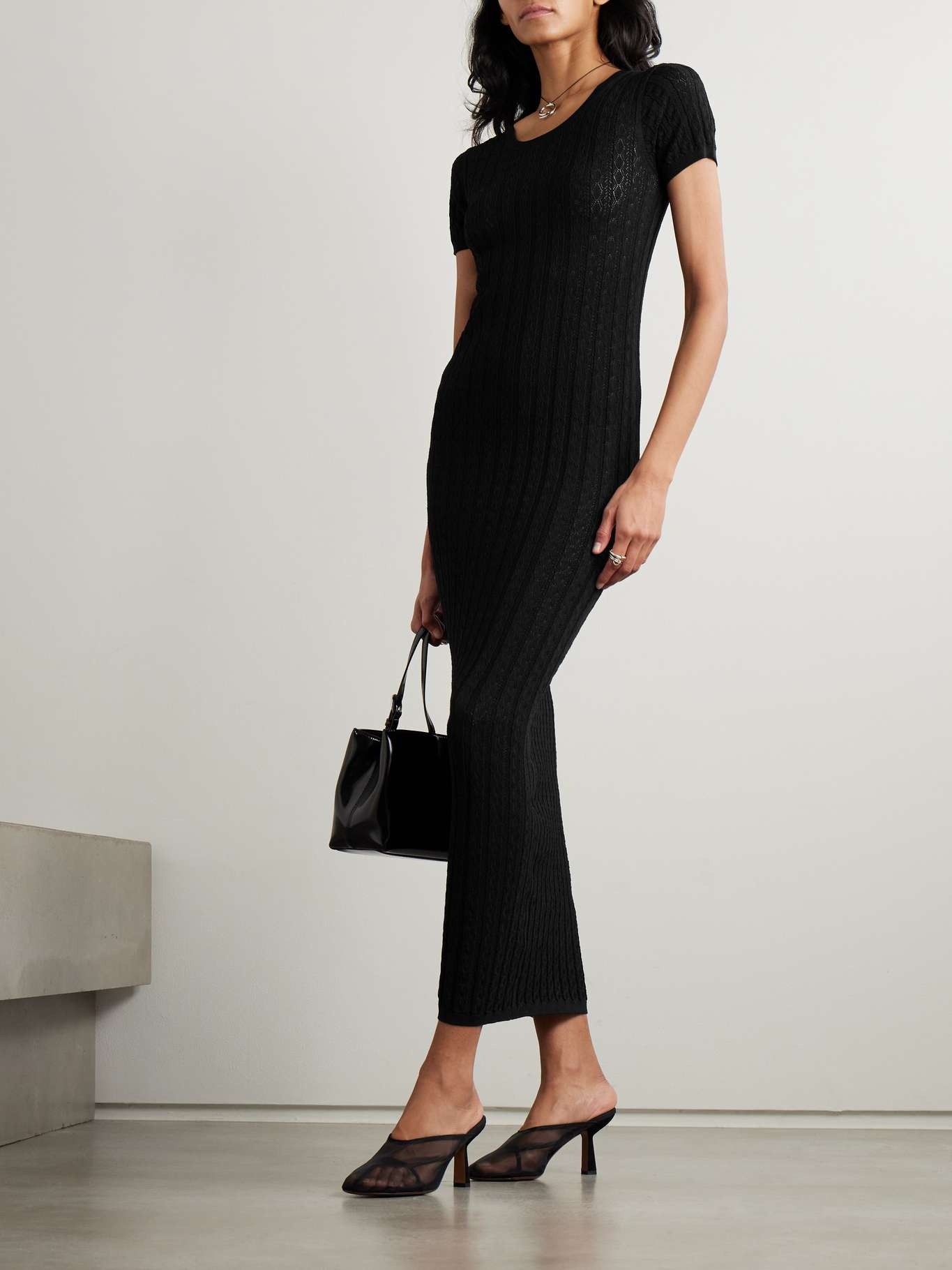Aruba pointelle-knit midi dress Black - 2