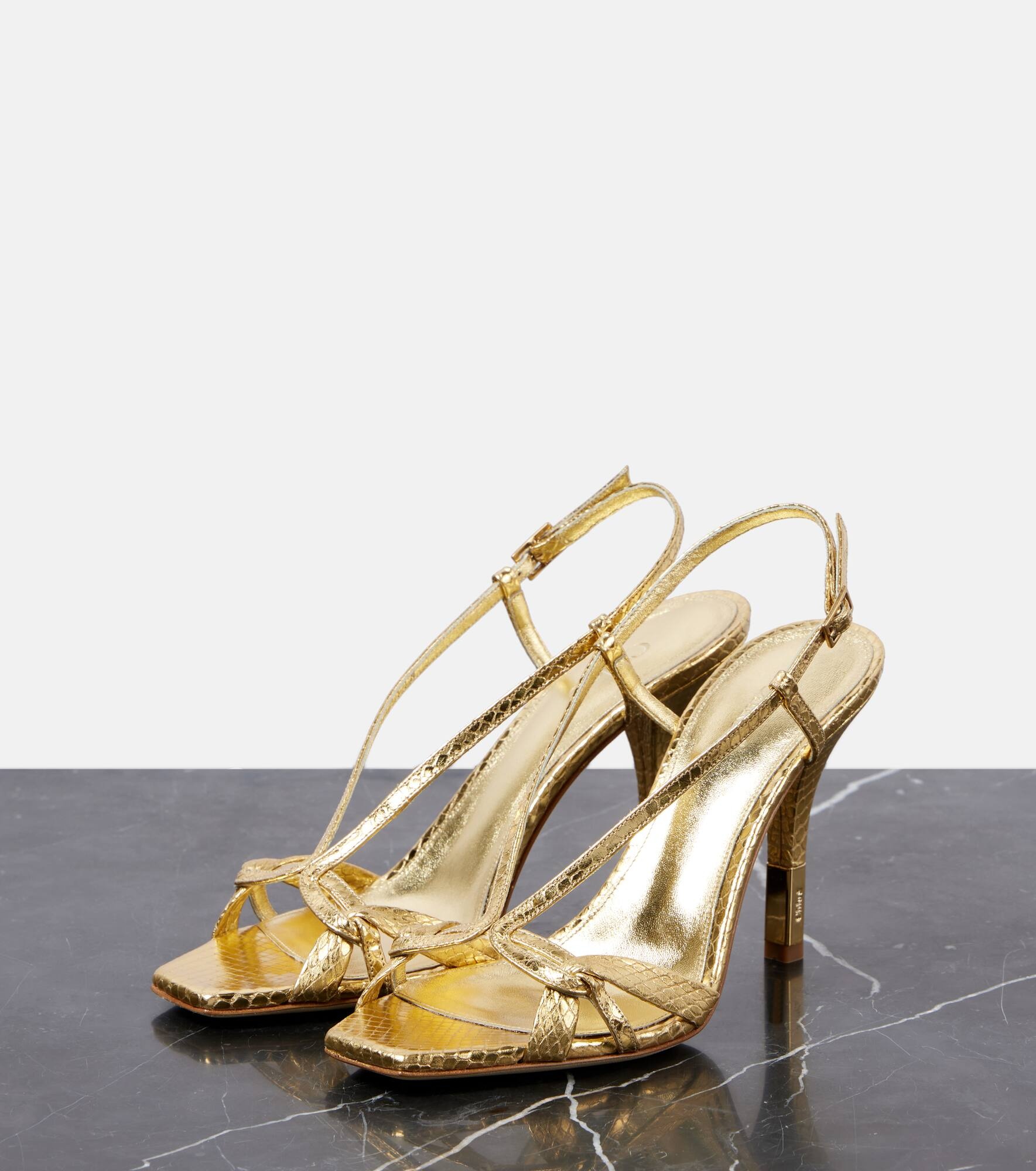 Nour snake-effect metallic leather sandals - 5