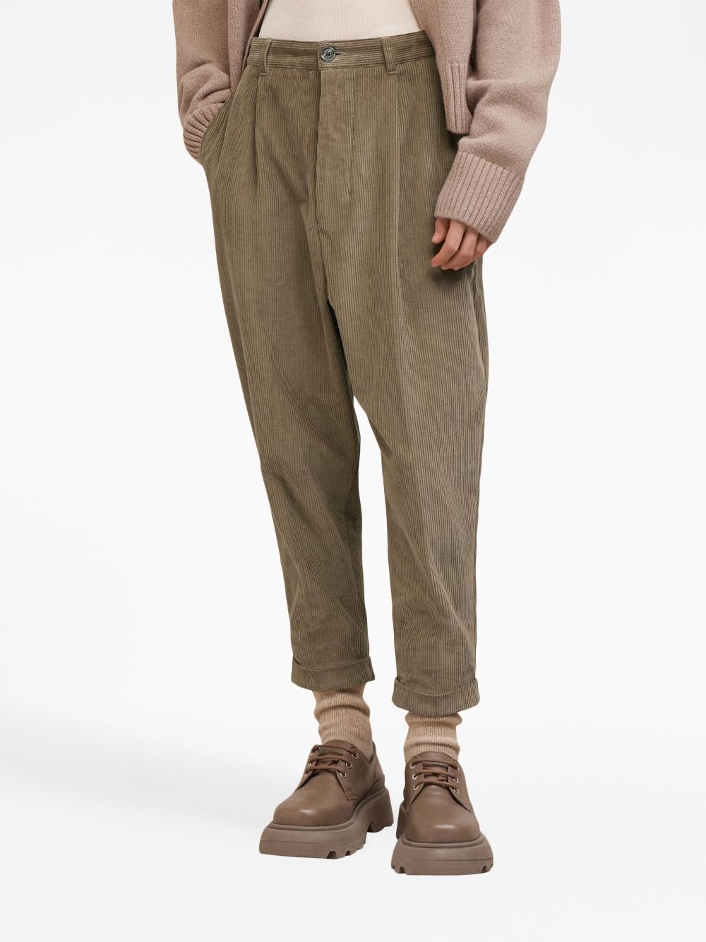 corduroy box-pleated tapered trousers - 5