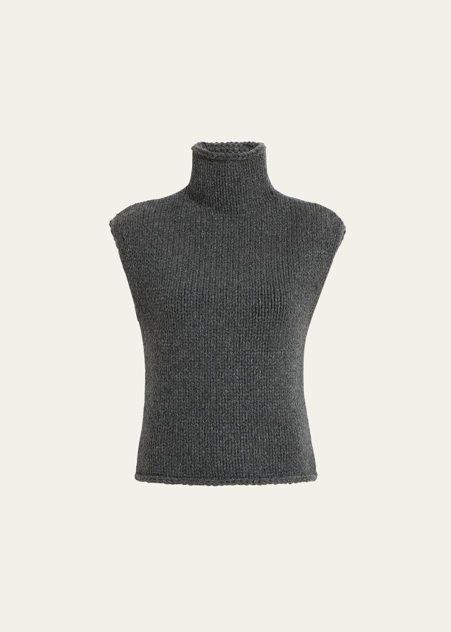 Sly Cap-Sleeve Turtleneck Cashmere Top - 1